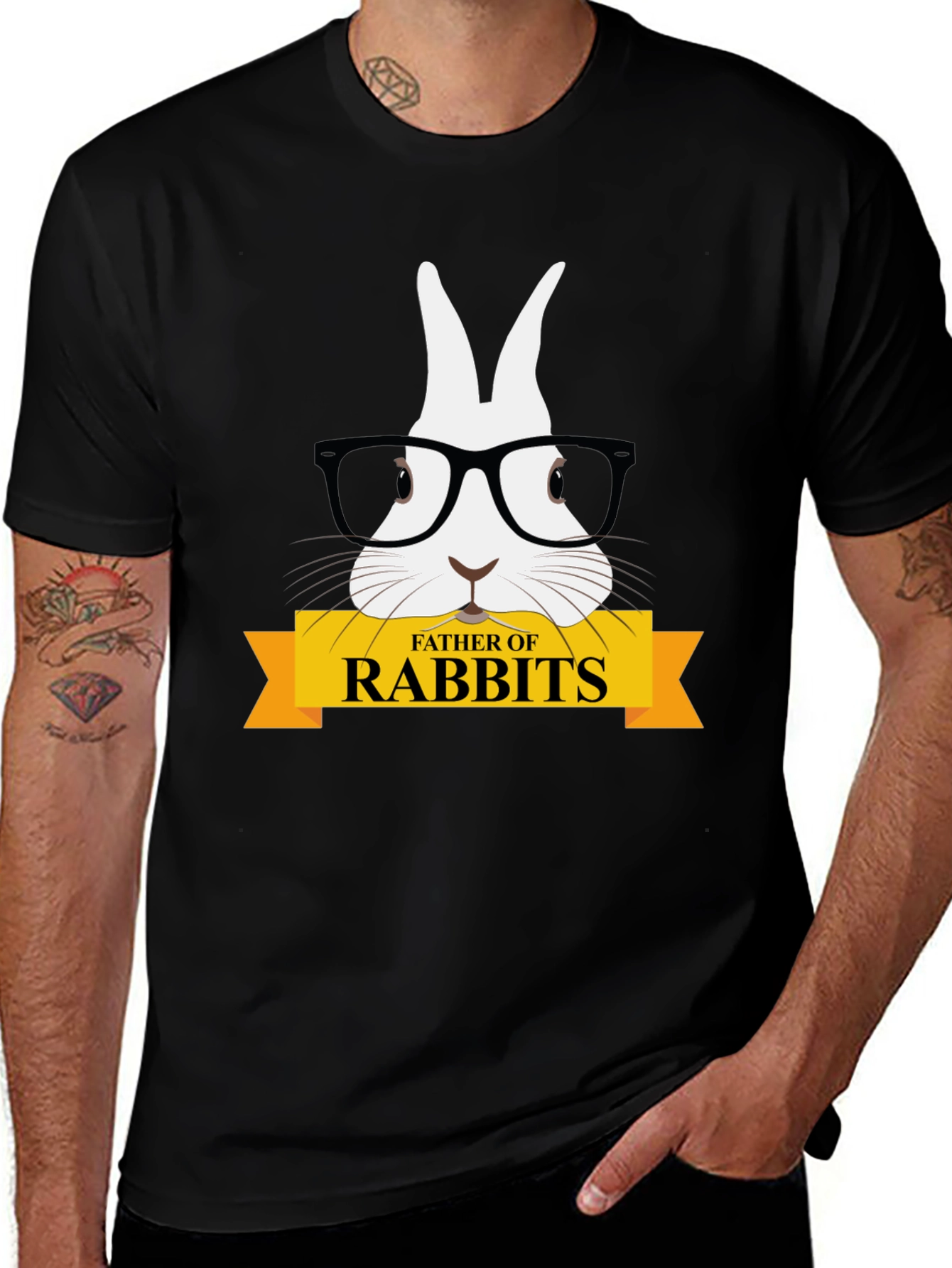 Father of Rabbits Graphic Tee - Black Cotton T-Shirt