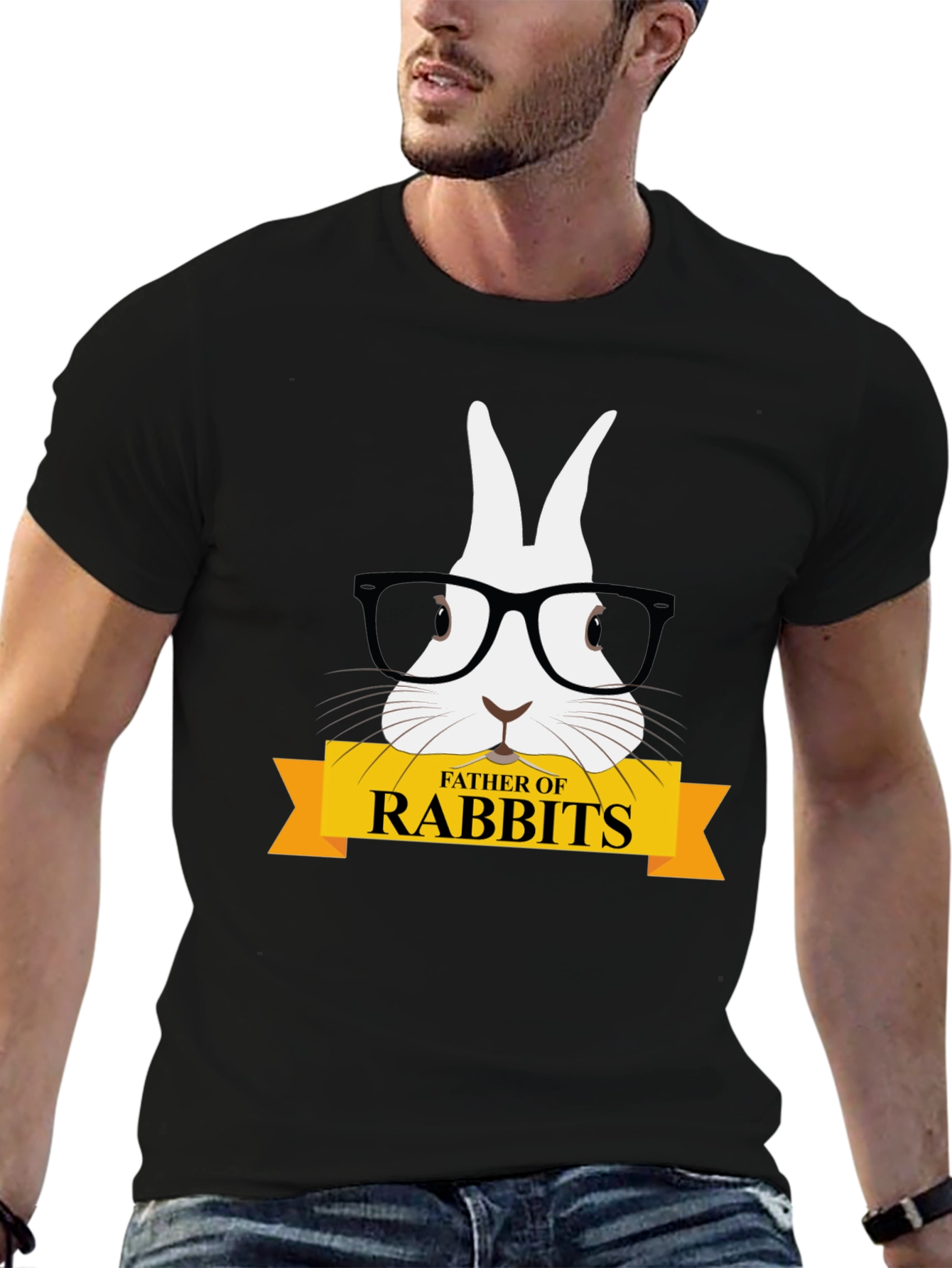 Father of Rabbits Graphic Tee - Black Cotton T-Shirt