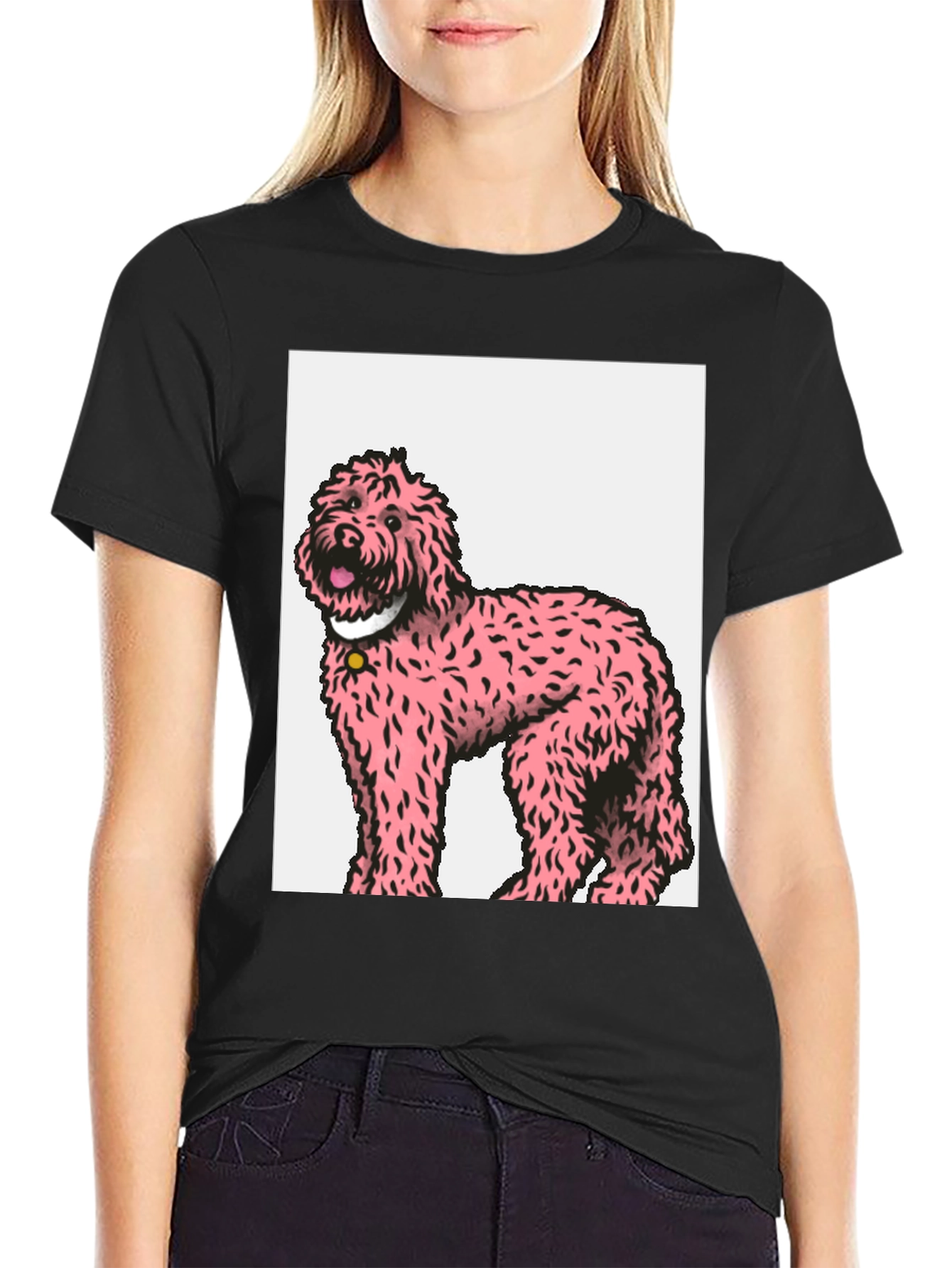 Pink Poodle Graphic Tee - Black