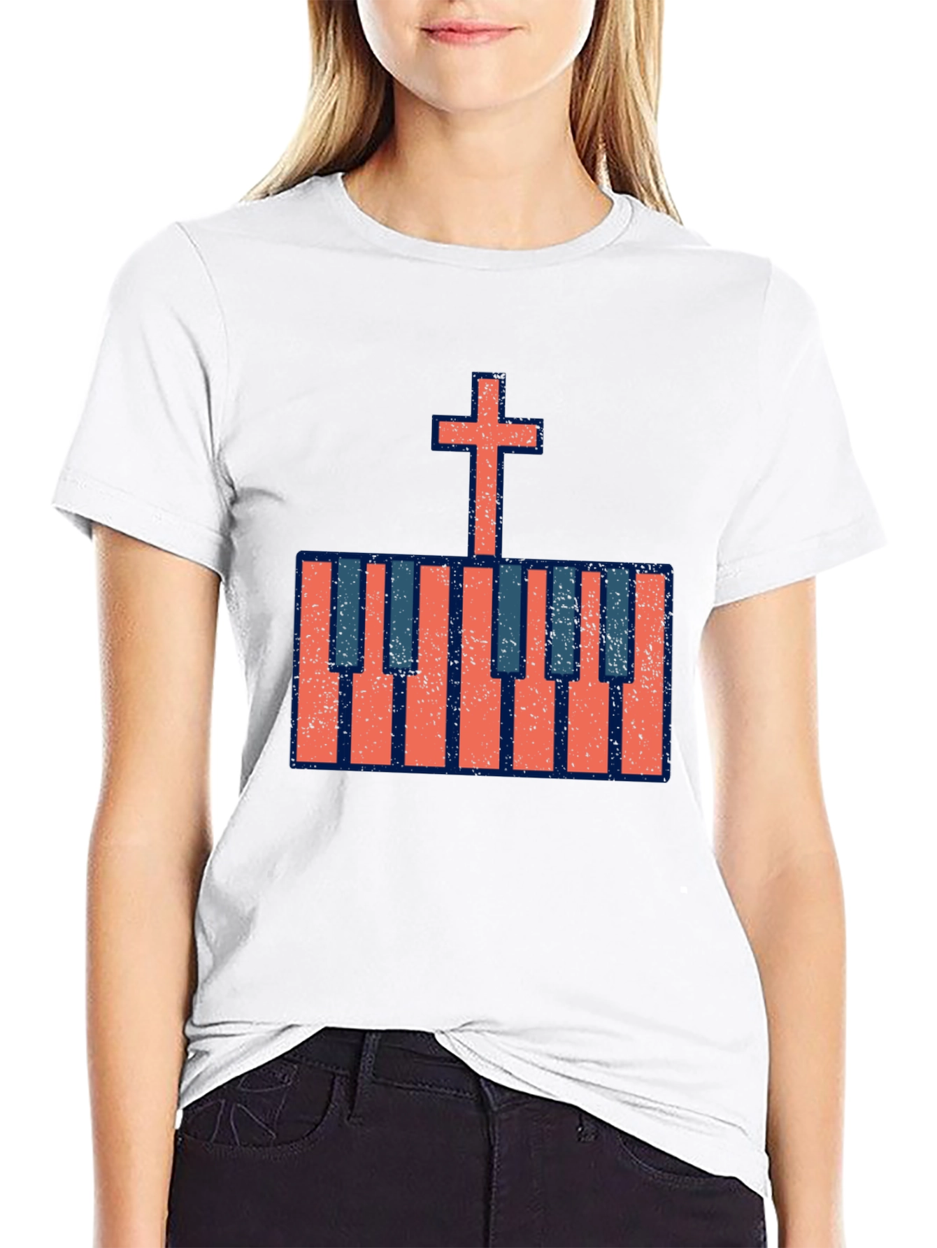 Cross Piano Keys Graphic Tee - Christian Music T-Shirt