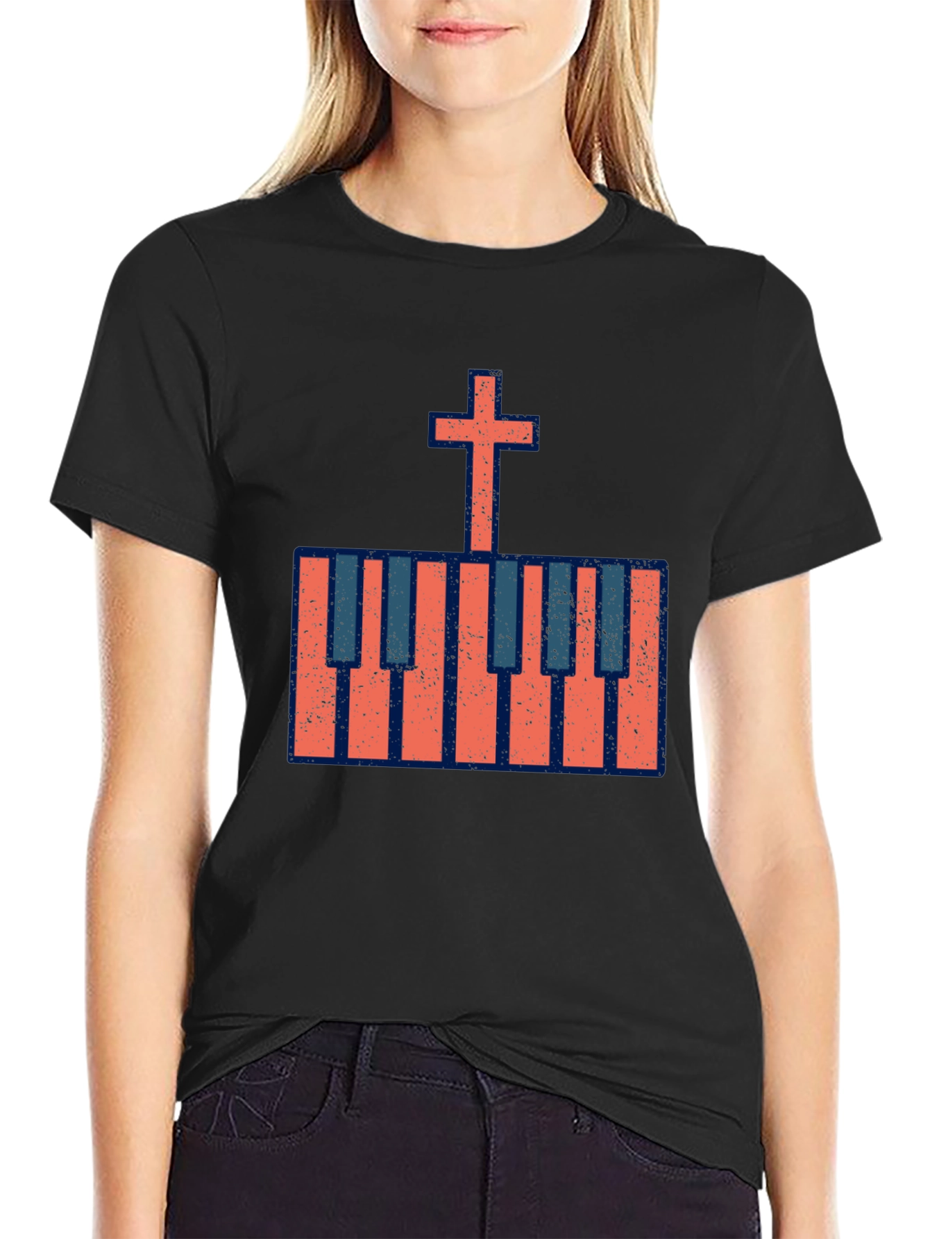 Cross Piano Keys Graphic Tee - Christian Music T-Shirt