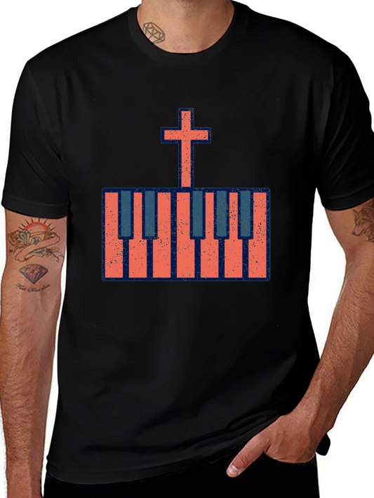 Cross Piano Keys Graphic Tee - Christian Music T-Shirt