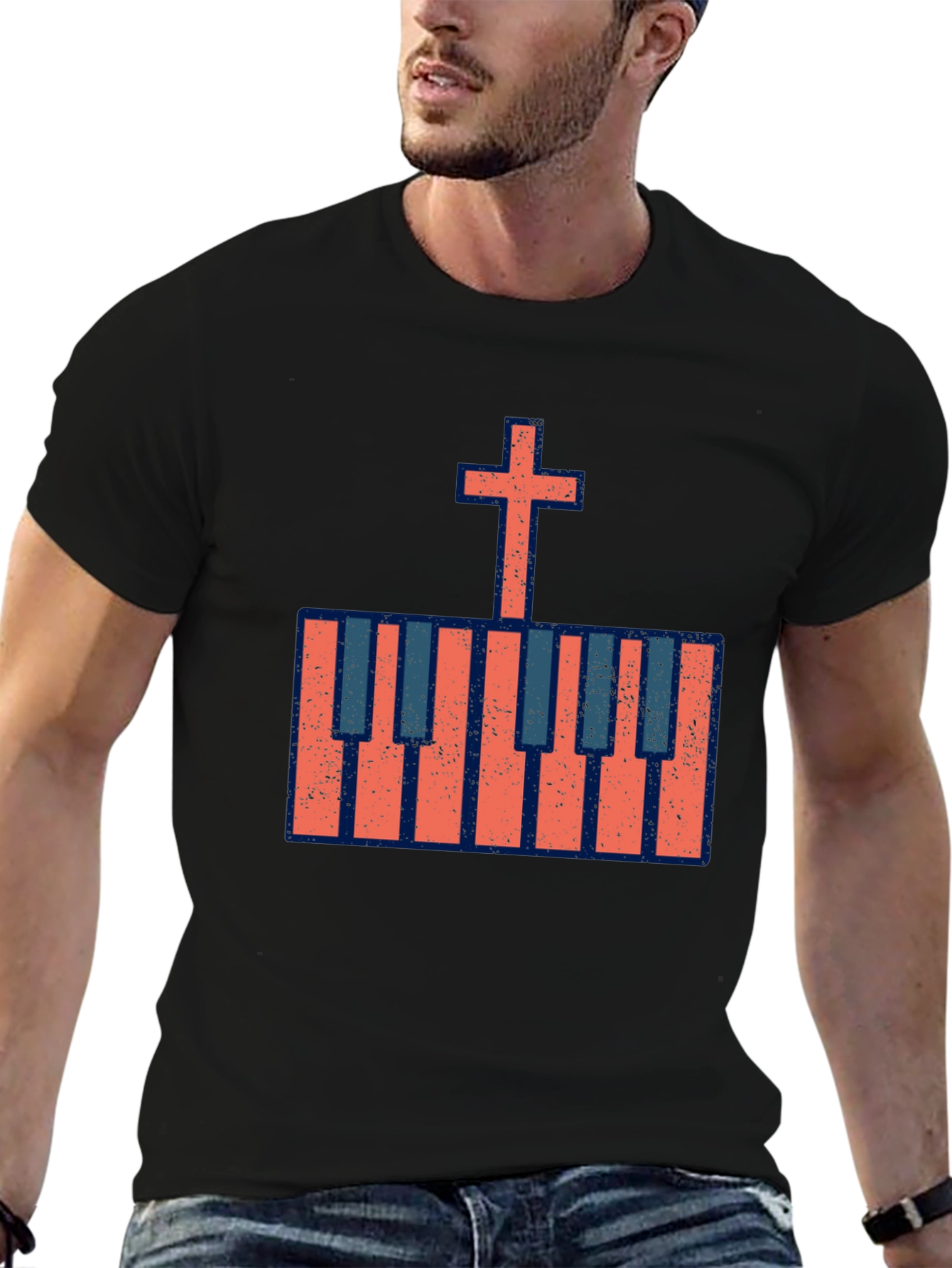 Cross Piano Keys Graphic Tee - Christian Music T-Shirt