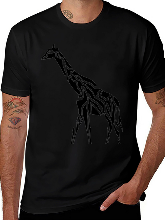 Giraffe Silhouette Mens Black T-Shirt