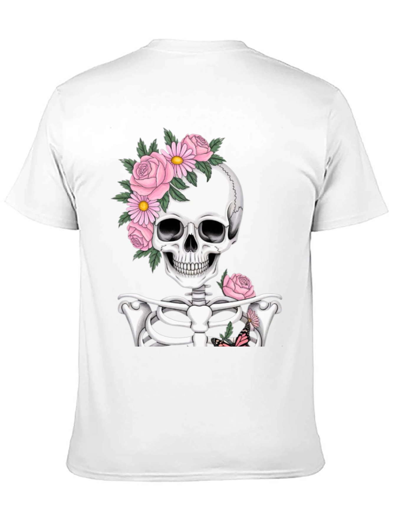 Floral Skull Graphic Print Black T-Shirt