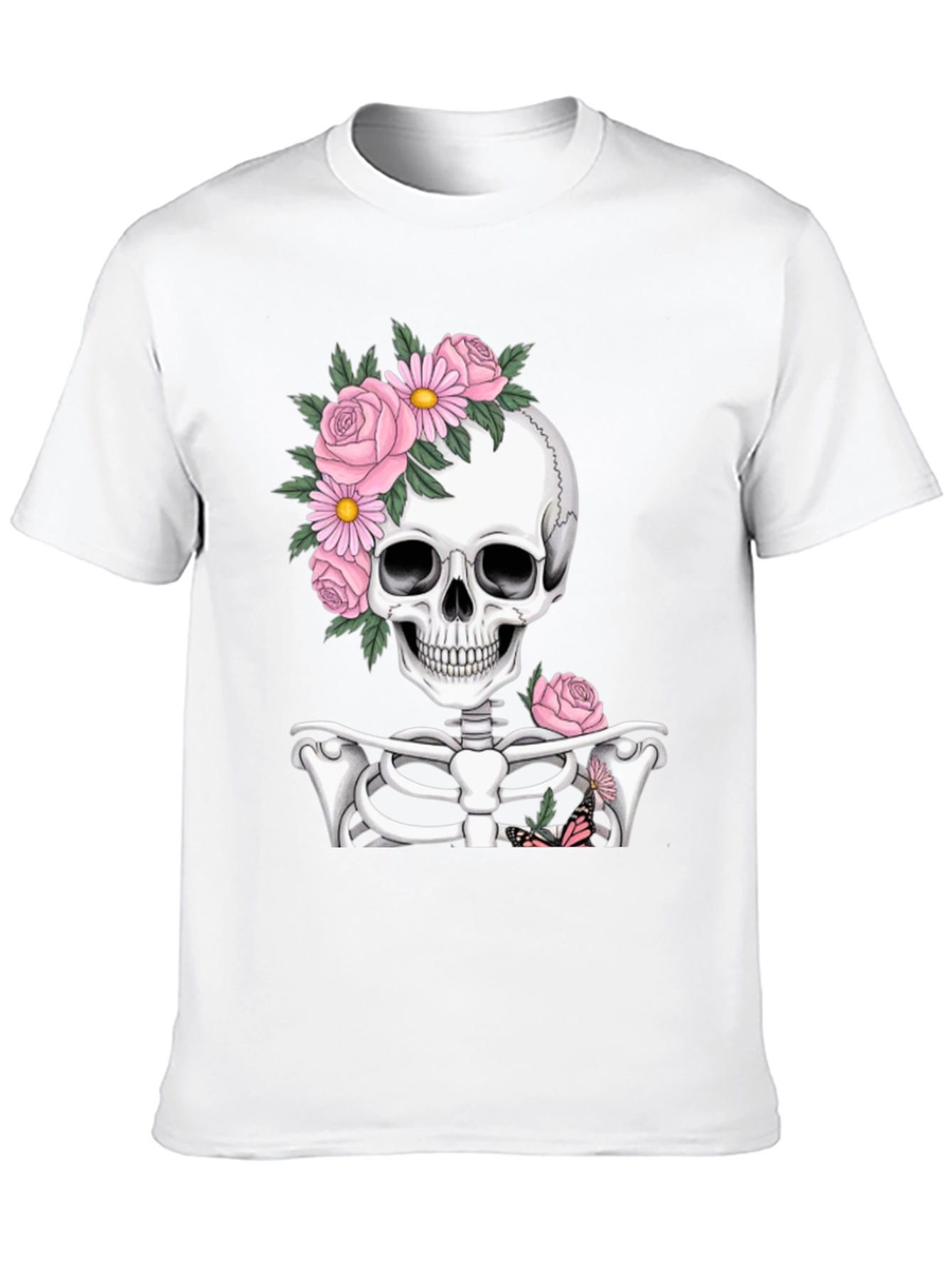 Floral Skull Graphic Print Black T-Shirt