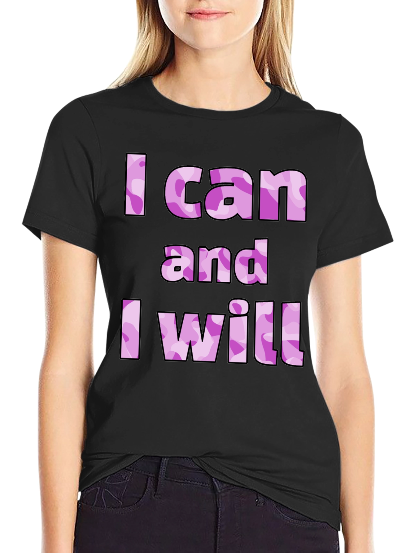 I Can And I Will Camo Print T-Shirt