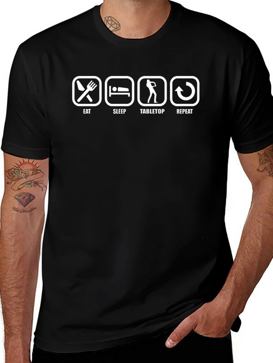 Eat Sleep Tabletop Repeat T-Shirt - Black Graphic Tee
