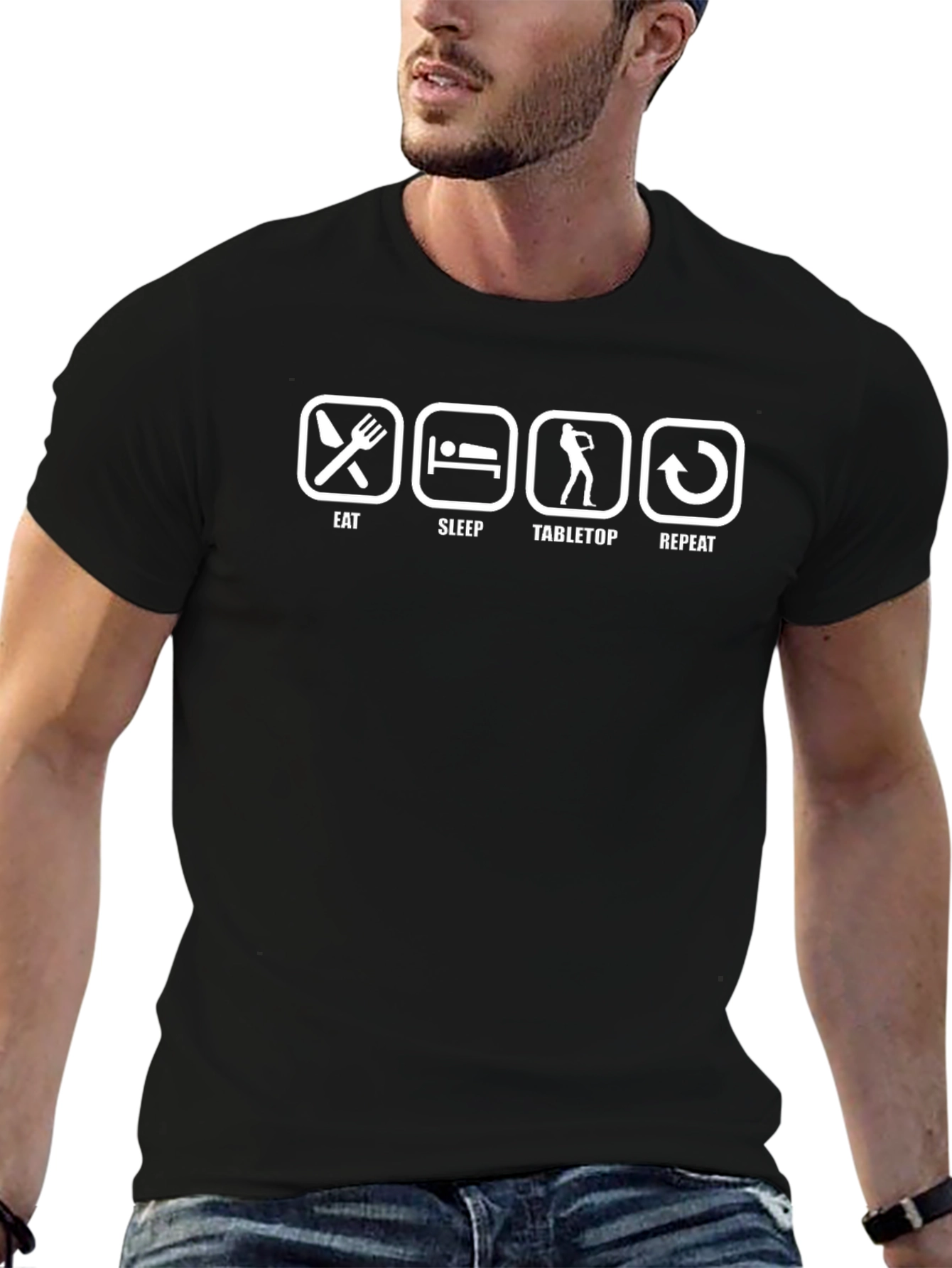 Eat Sleep Tabletop Repeat T-Shirt - Black Graphic Tee