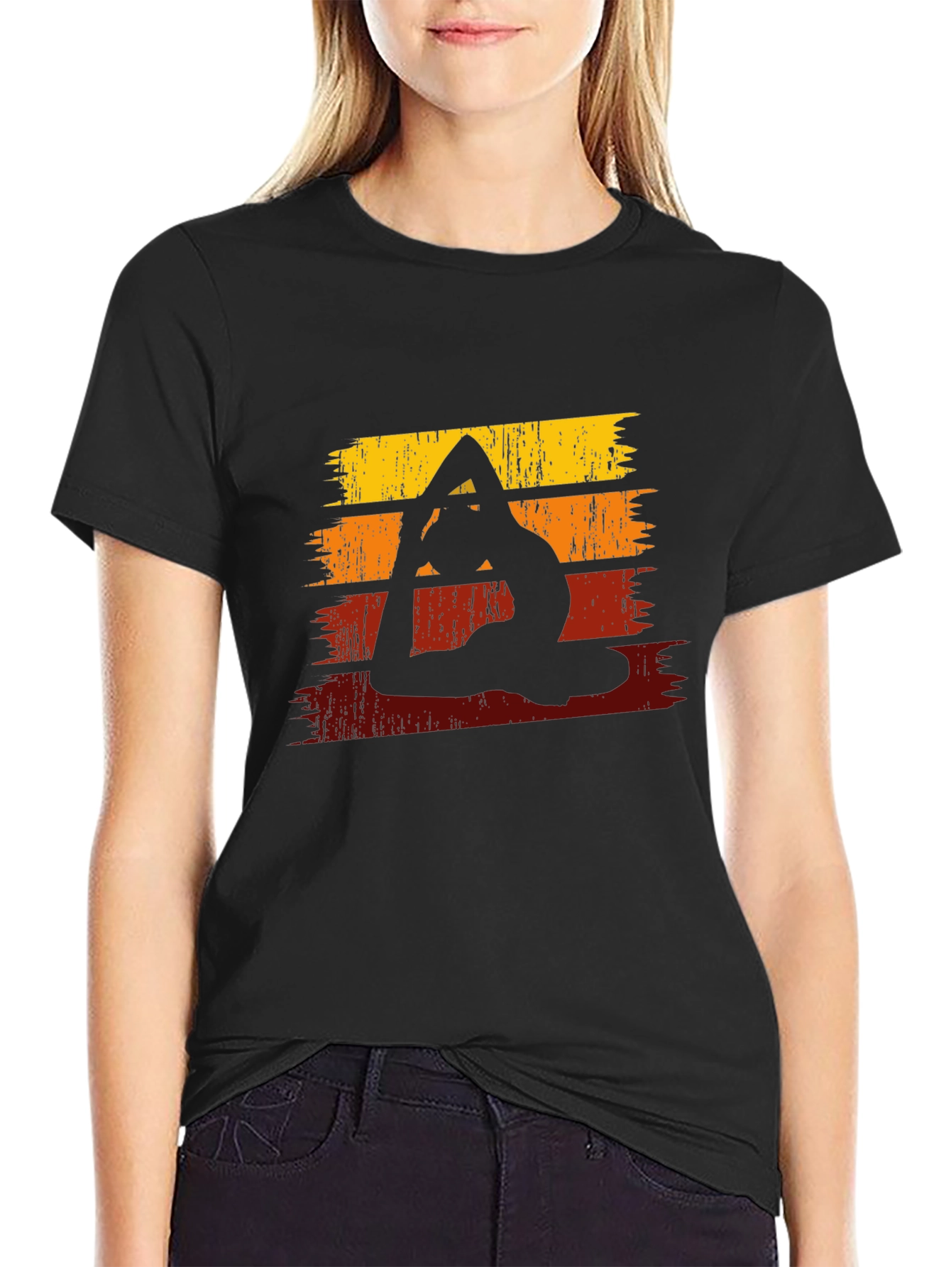 Yoga Silhouette Retro Striped Graphic Tee