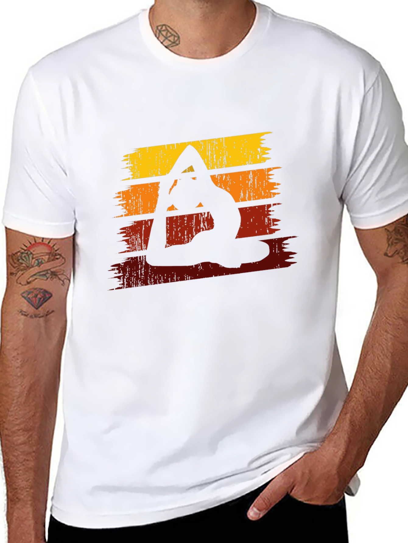Yoga Silhouette Retro Striped Graphic Tee
