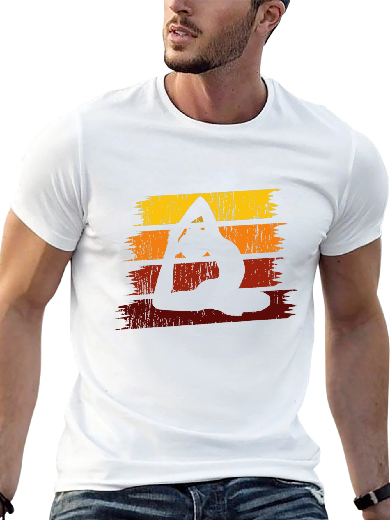 Yoga Silhouette Retro Striped Graphic Tee