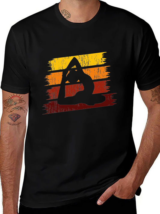 Yoga Silhouette Retro Striped Graphic Tee