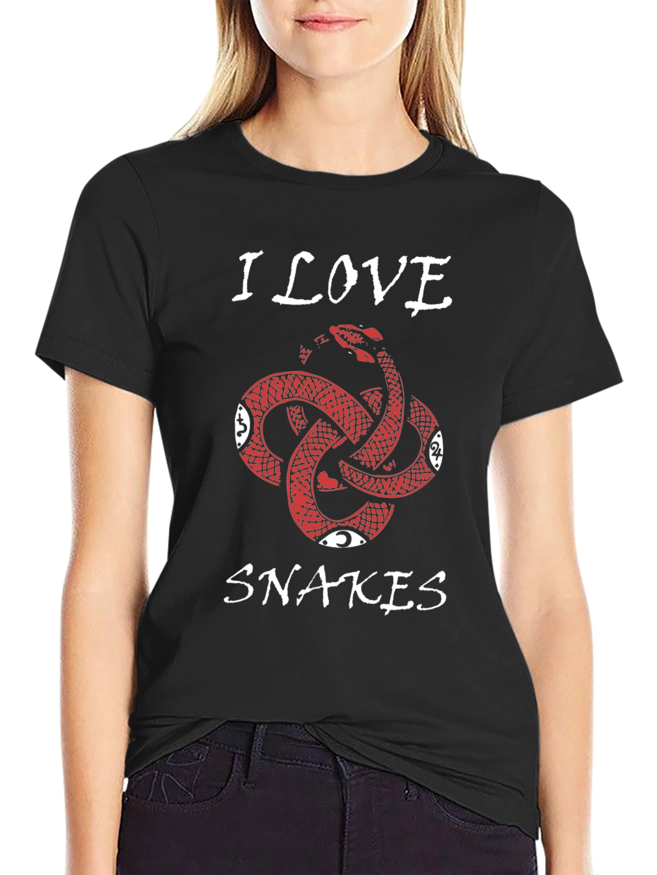 I Love Snakes Graphic Tee - Black Cotton T-Shirt