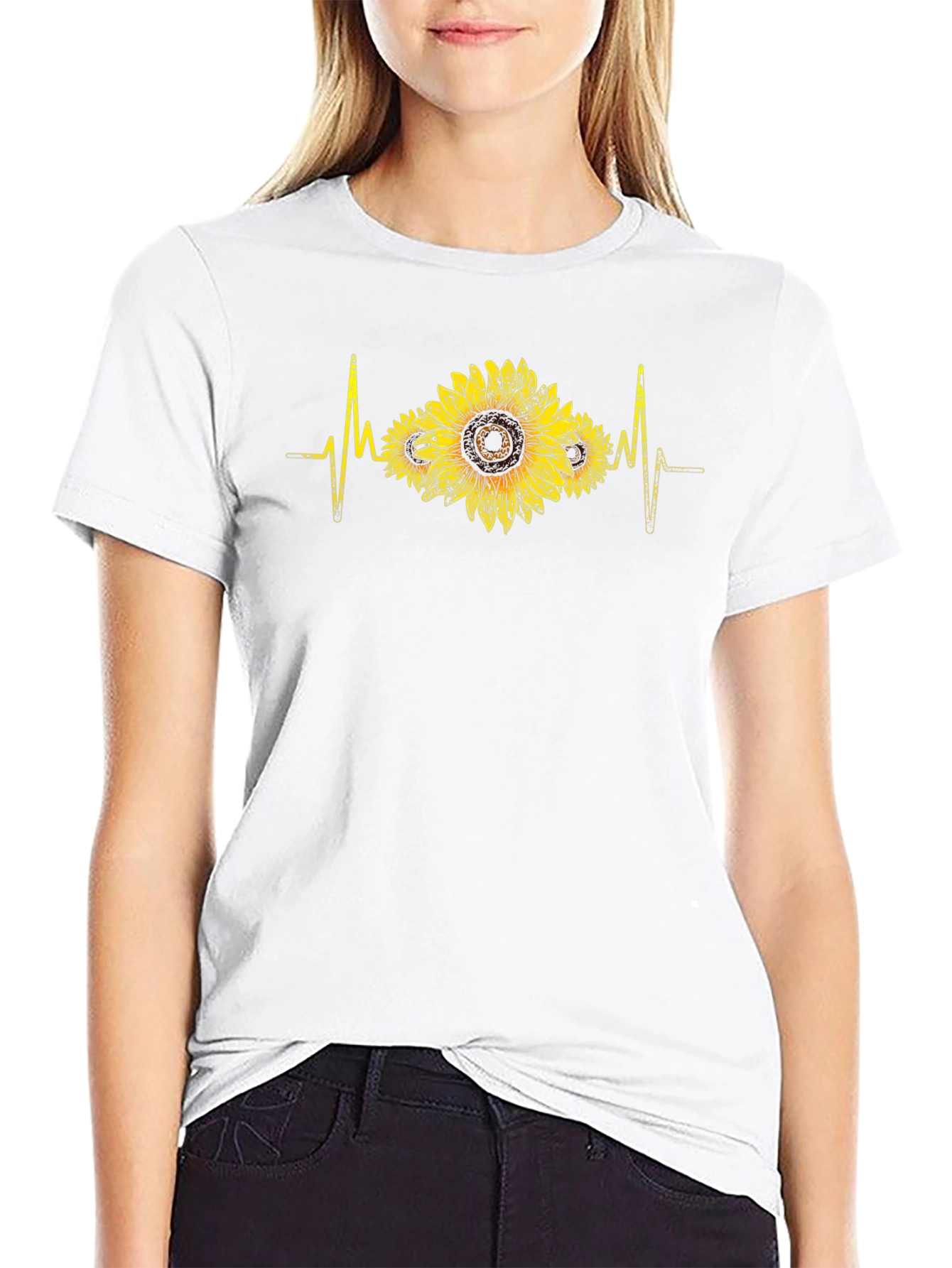 Sunflower Heartbeat Black T-Shirt