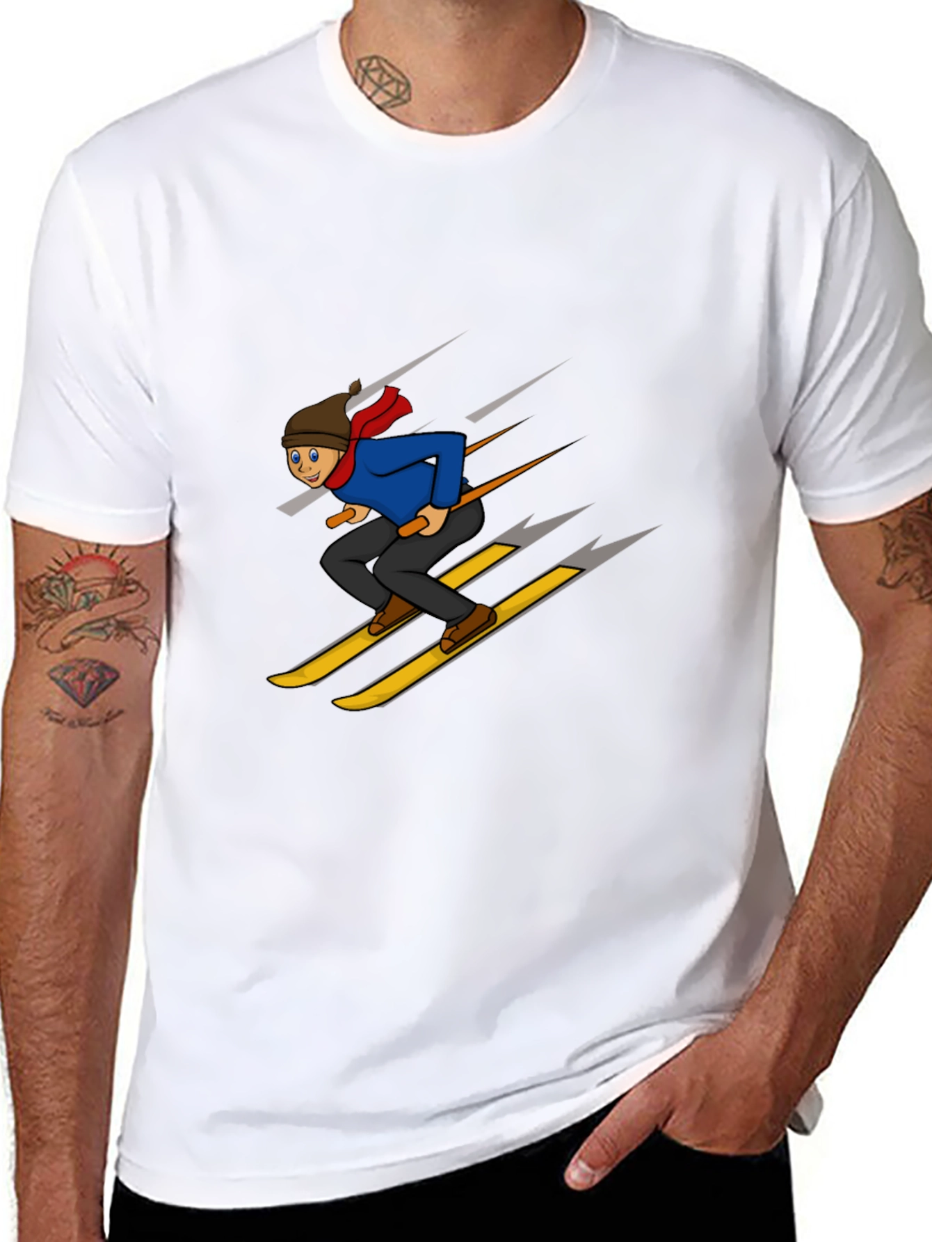 Cartoon Skier Graphic T-Shirt