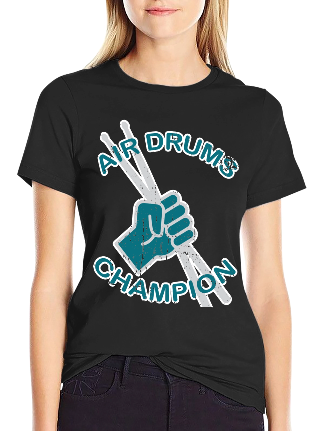 Air Drums Champion Graphic Tee - Black Cotton T-Shirt