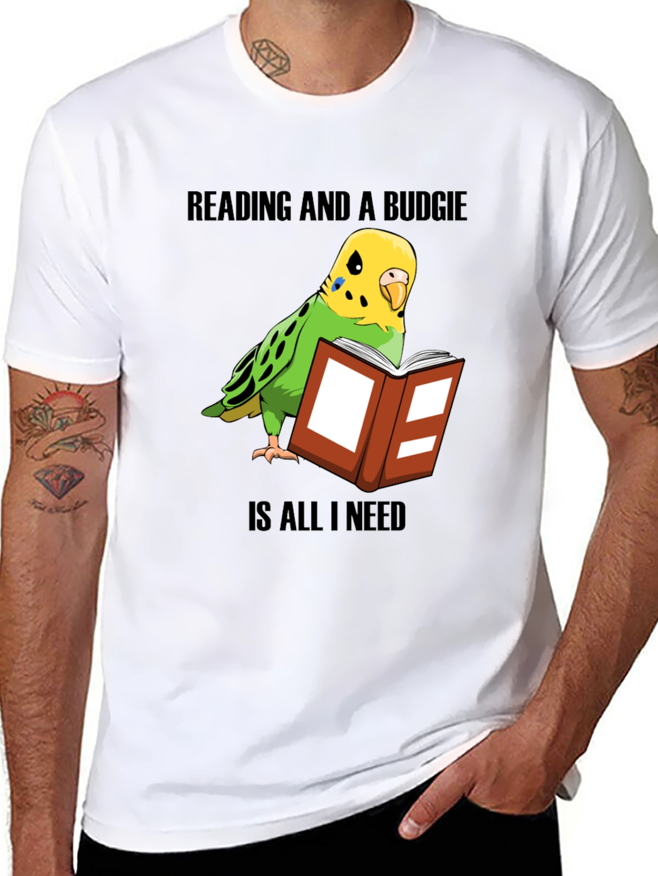 Reading & Budgie T-Shirt: Book Lover Bird Owner