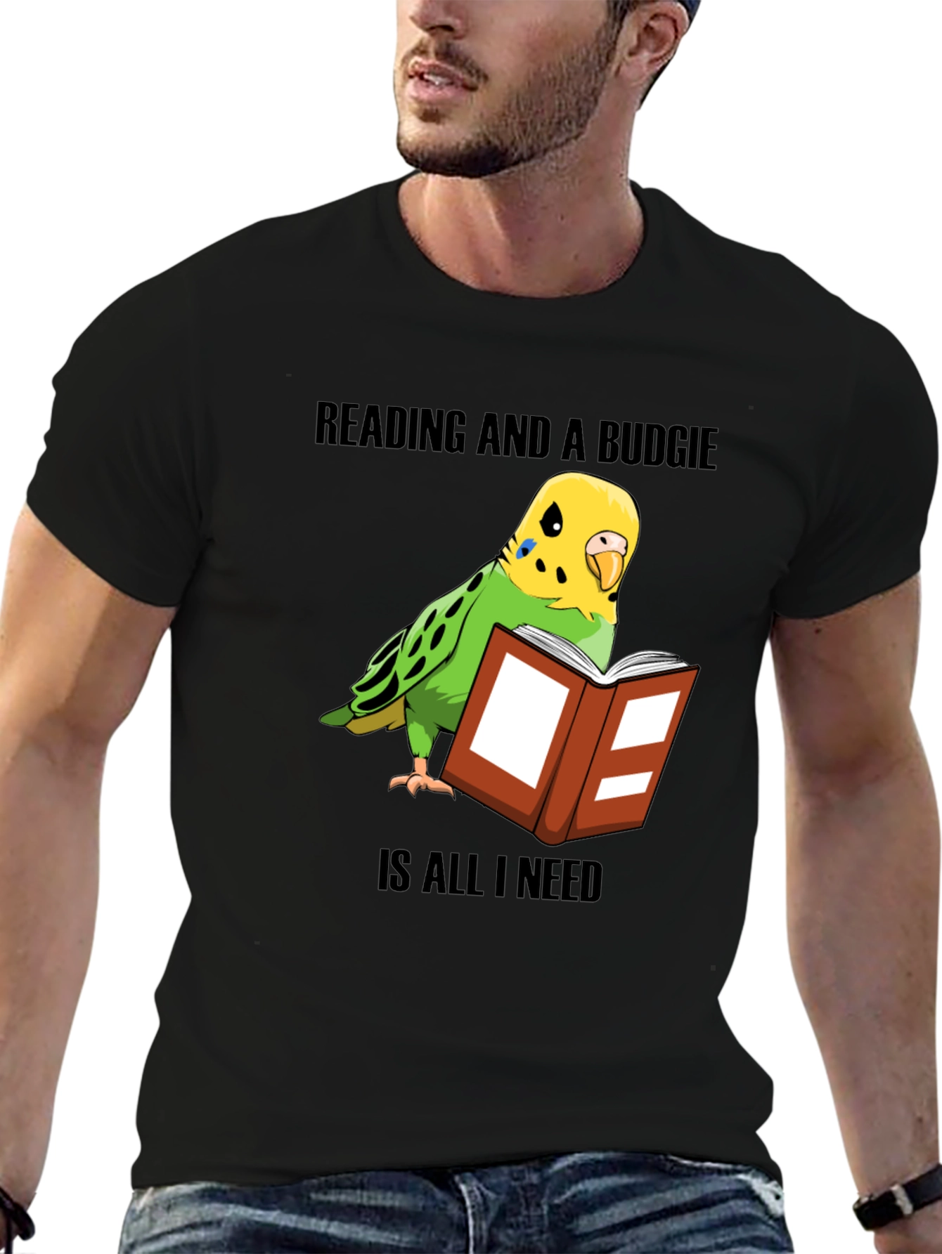 Reading & Budgie T-Shirt: Book Lover Bird Owner