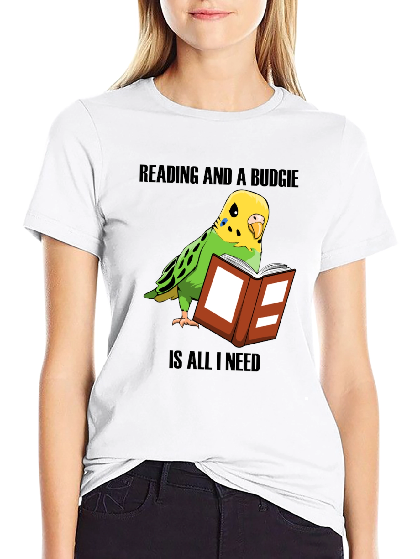 Reading & Budgie T-Shirt: Book Lover Bird Owner