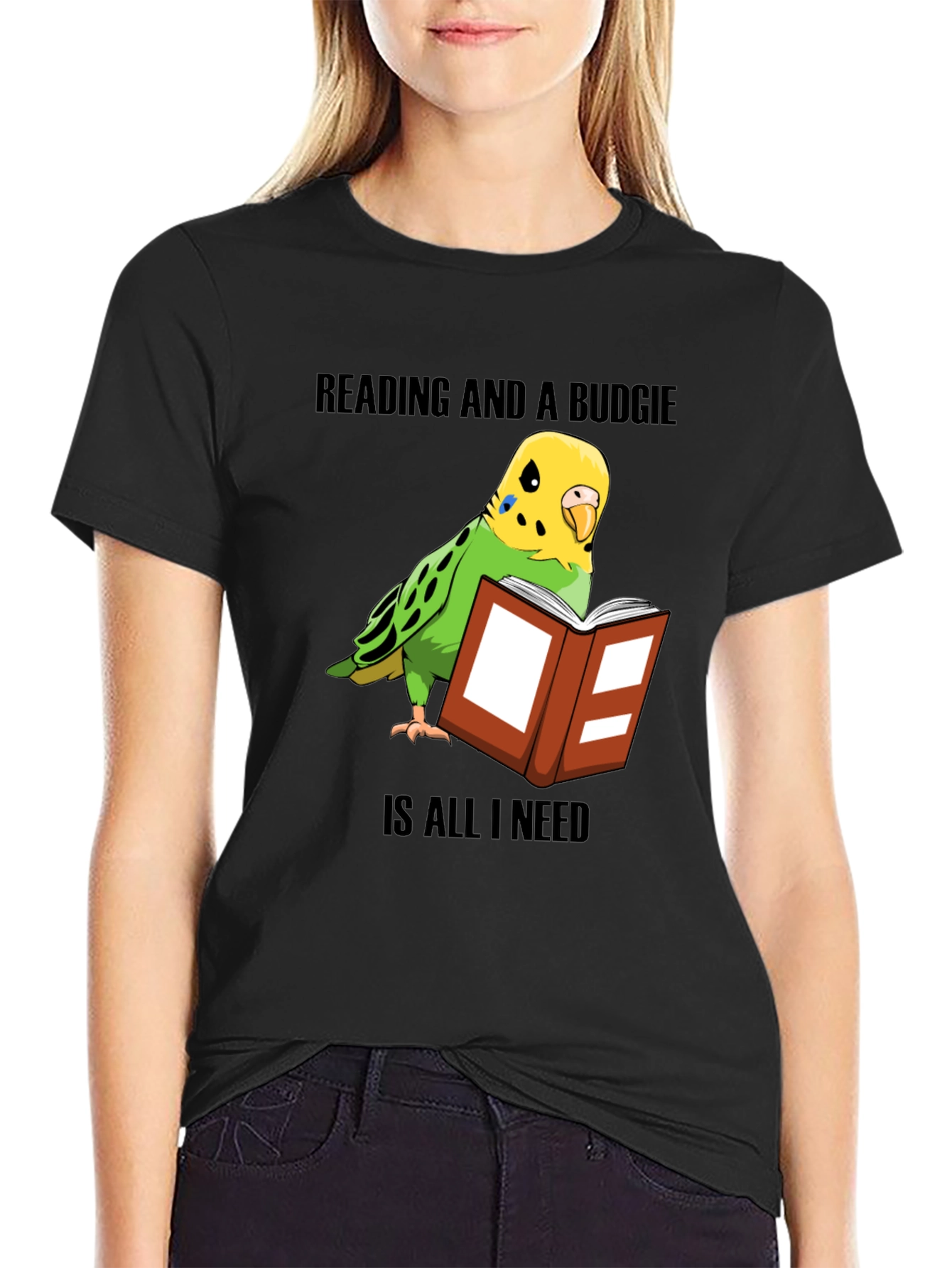 Reading & Budgie T-Shirt: Book Lover Bird Owner