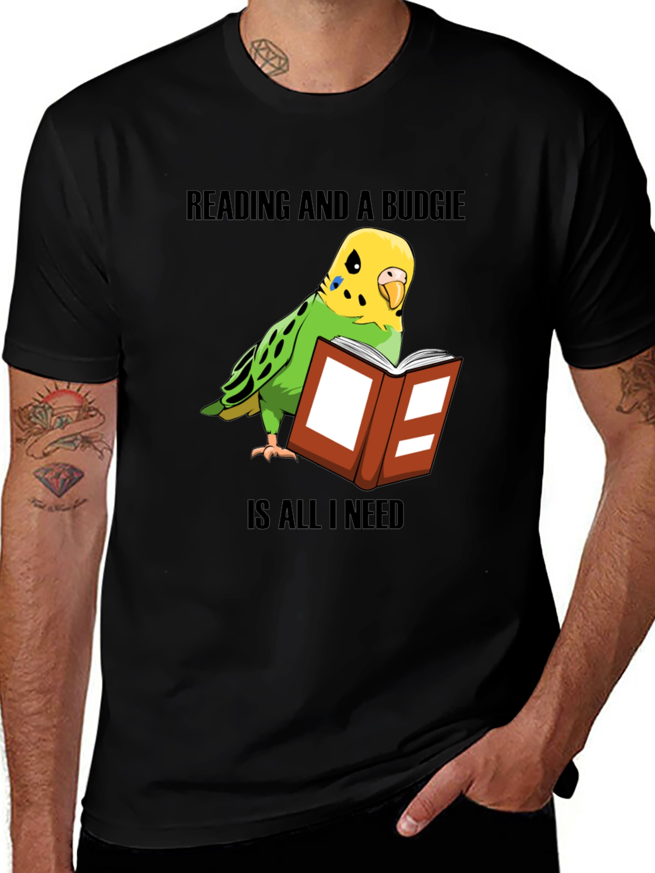 Reading & Budgie T-Shirt: Book Lover Bird Owner