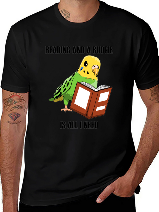 Reading & Budgie T-Shirt: Book Lover Bird Owner