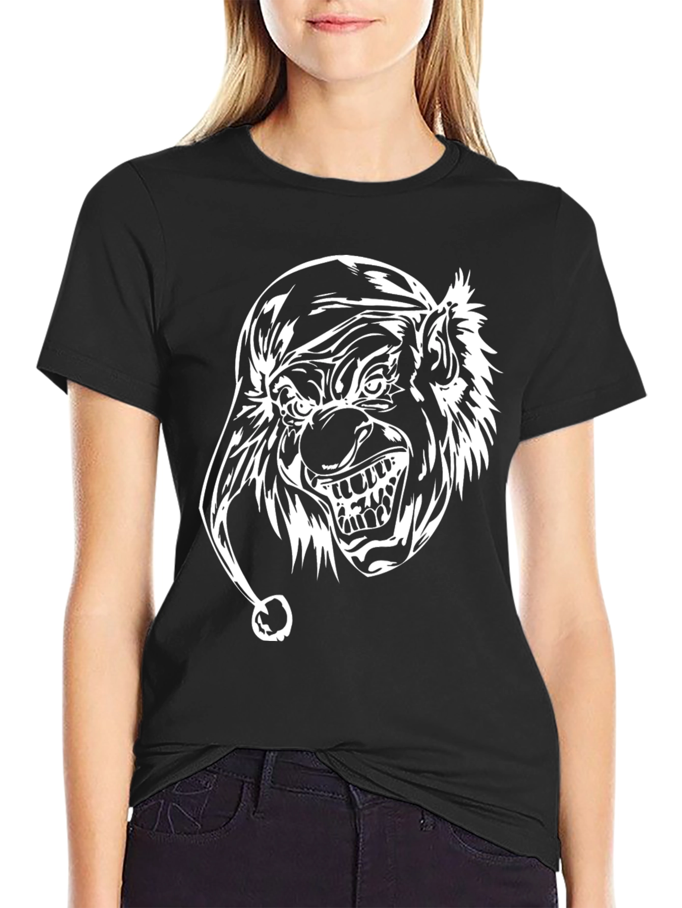 Mens Black T-Shirt with White Clown Graphic
