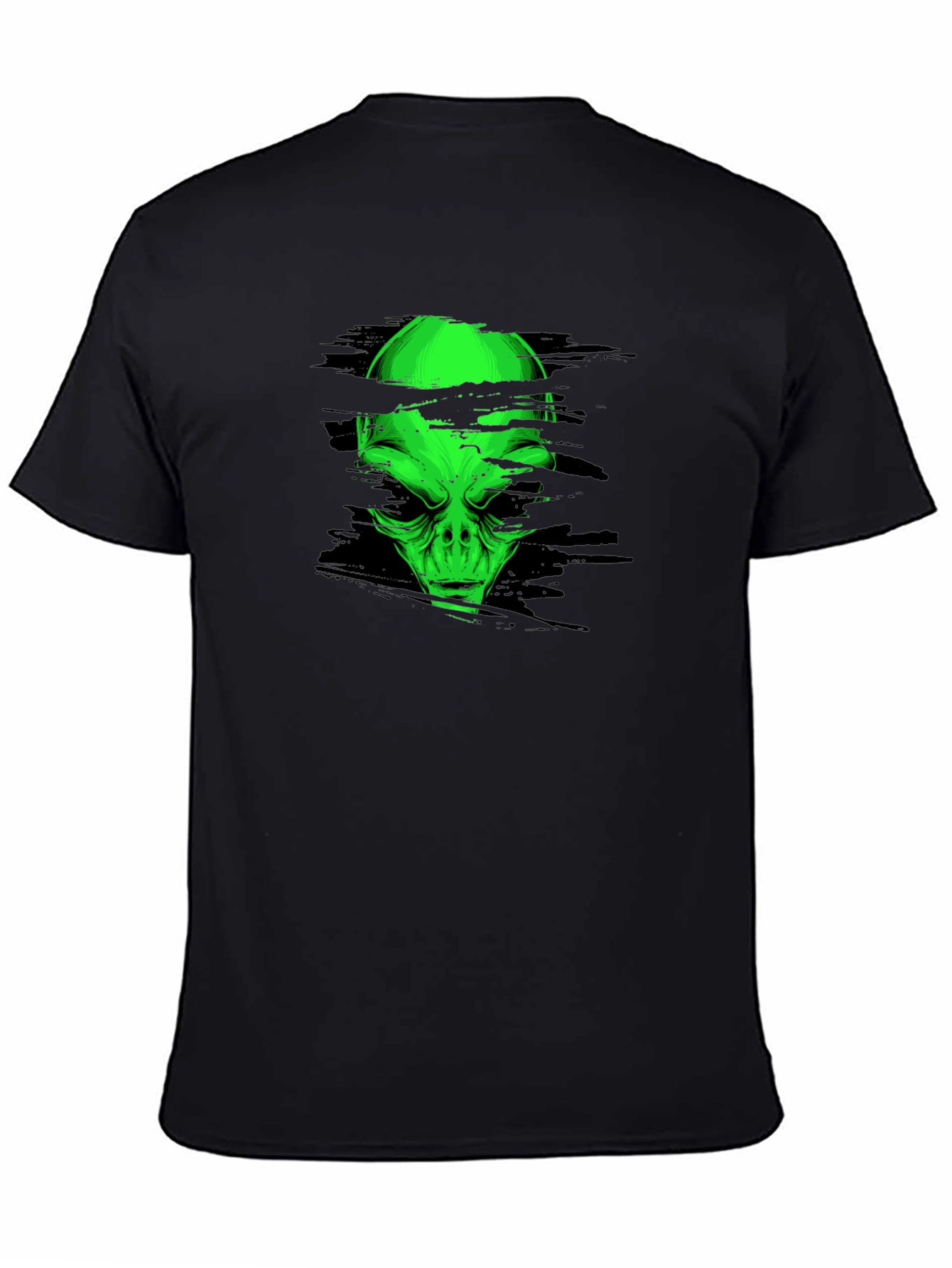 Alien Head Graphic Tee - Black Cotton T-Shirt