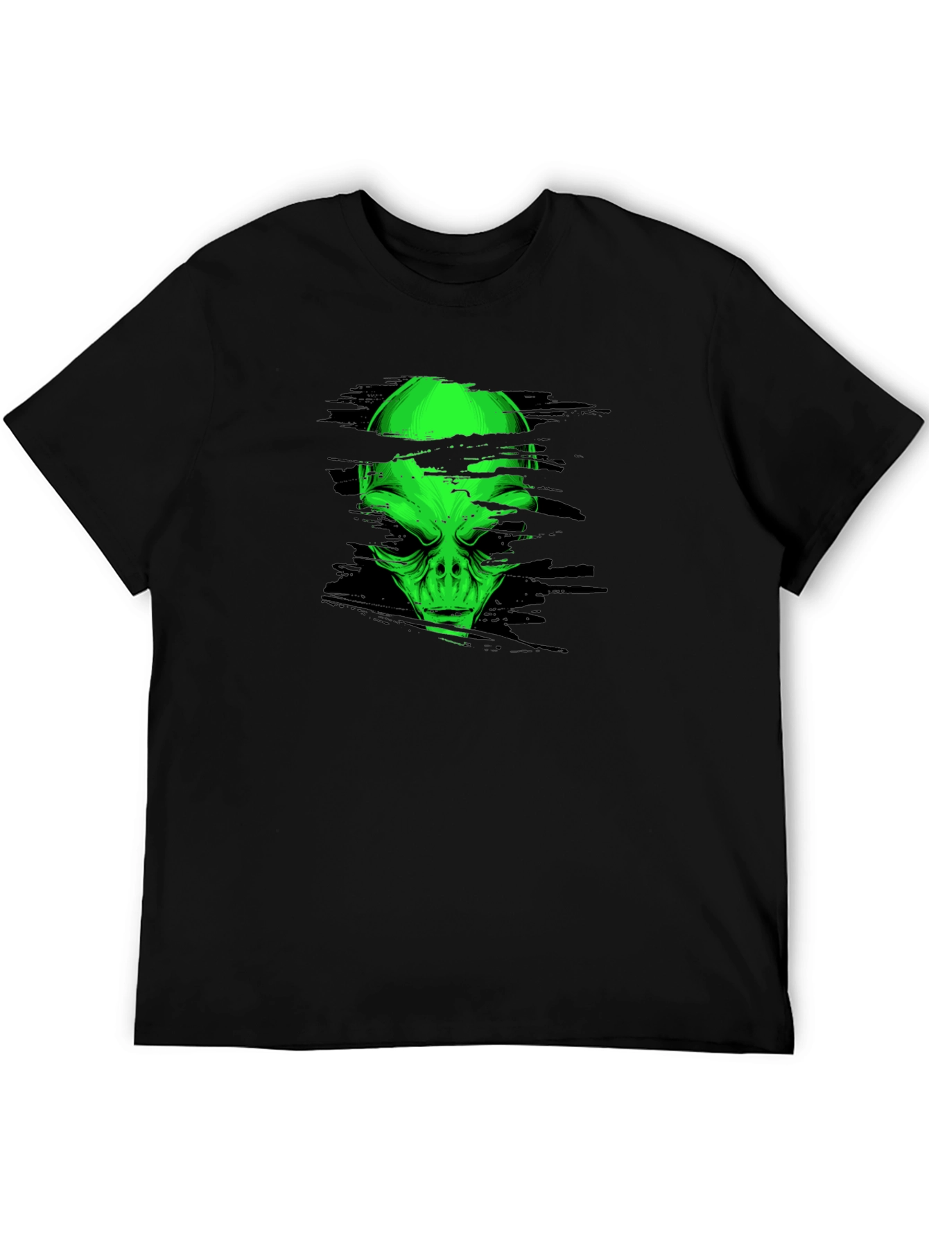 Alien Head Graphic Tee - Black Cotton T-Shirt