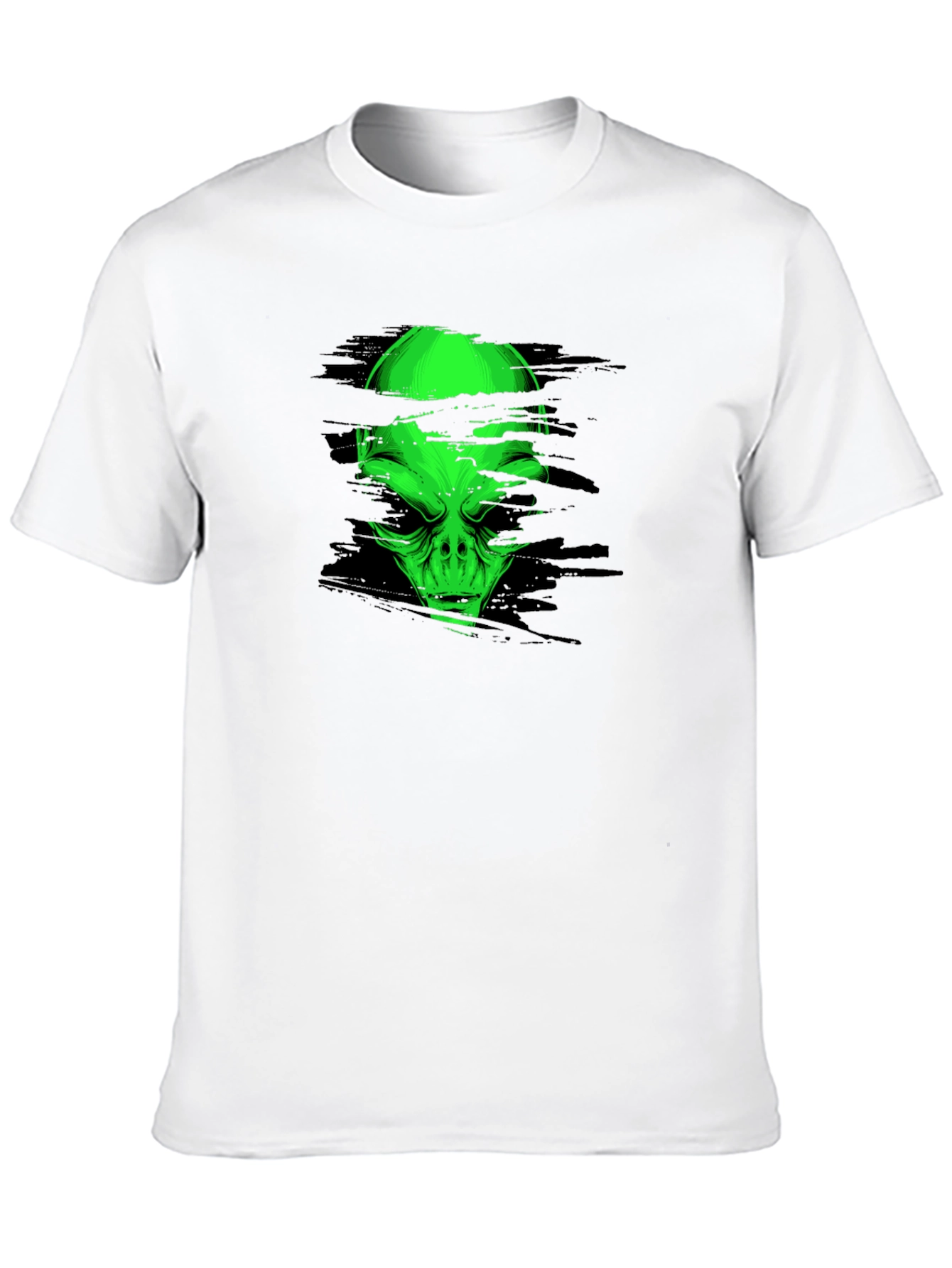 Alien Head Graphic Tee - Black Cotton T-Shirt
