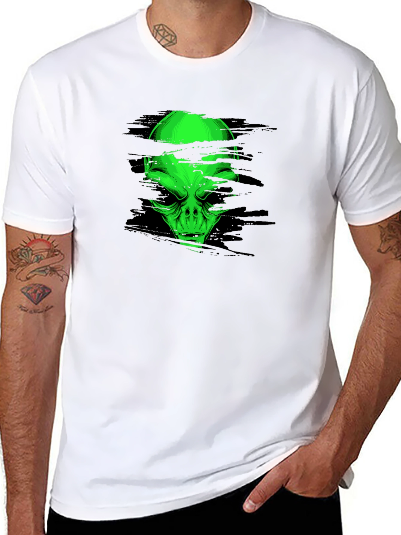 Alien Head Graphic Tee - Black Cotton T-Shirt