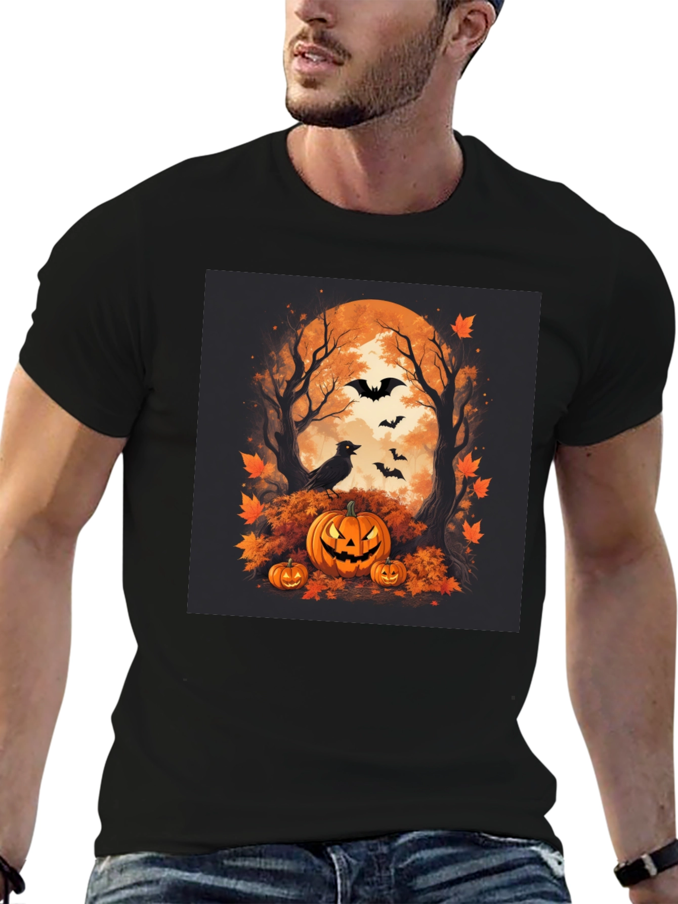 Halloween Pumpkin & Bats Graphic Tee