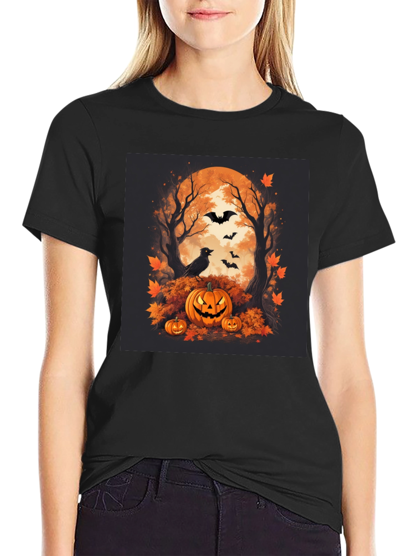 Halloween Pumpkin & Bats Graphic Tee