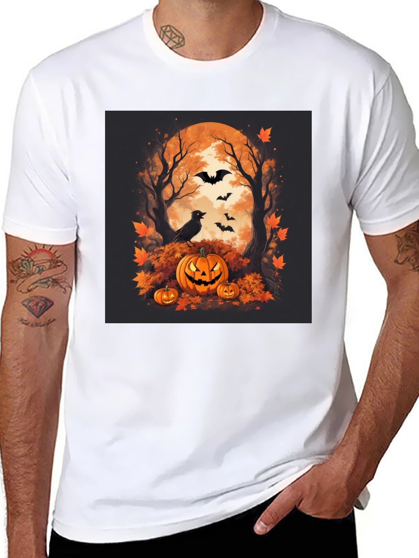 Halloween Pumpkin & Bats Graphic Tee