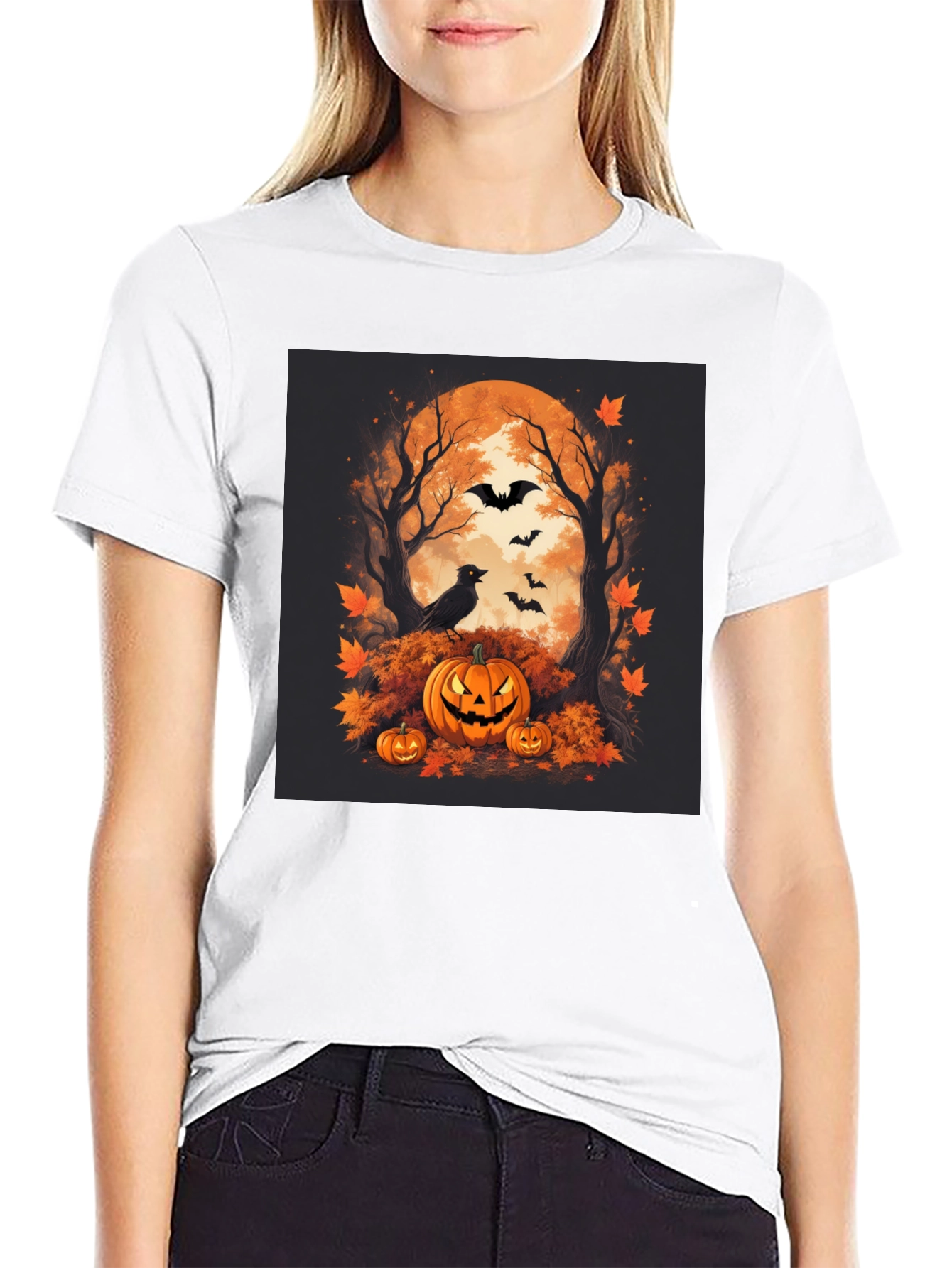 Halloween Pumpkin & Bats Graphic Tee