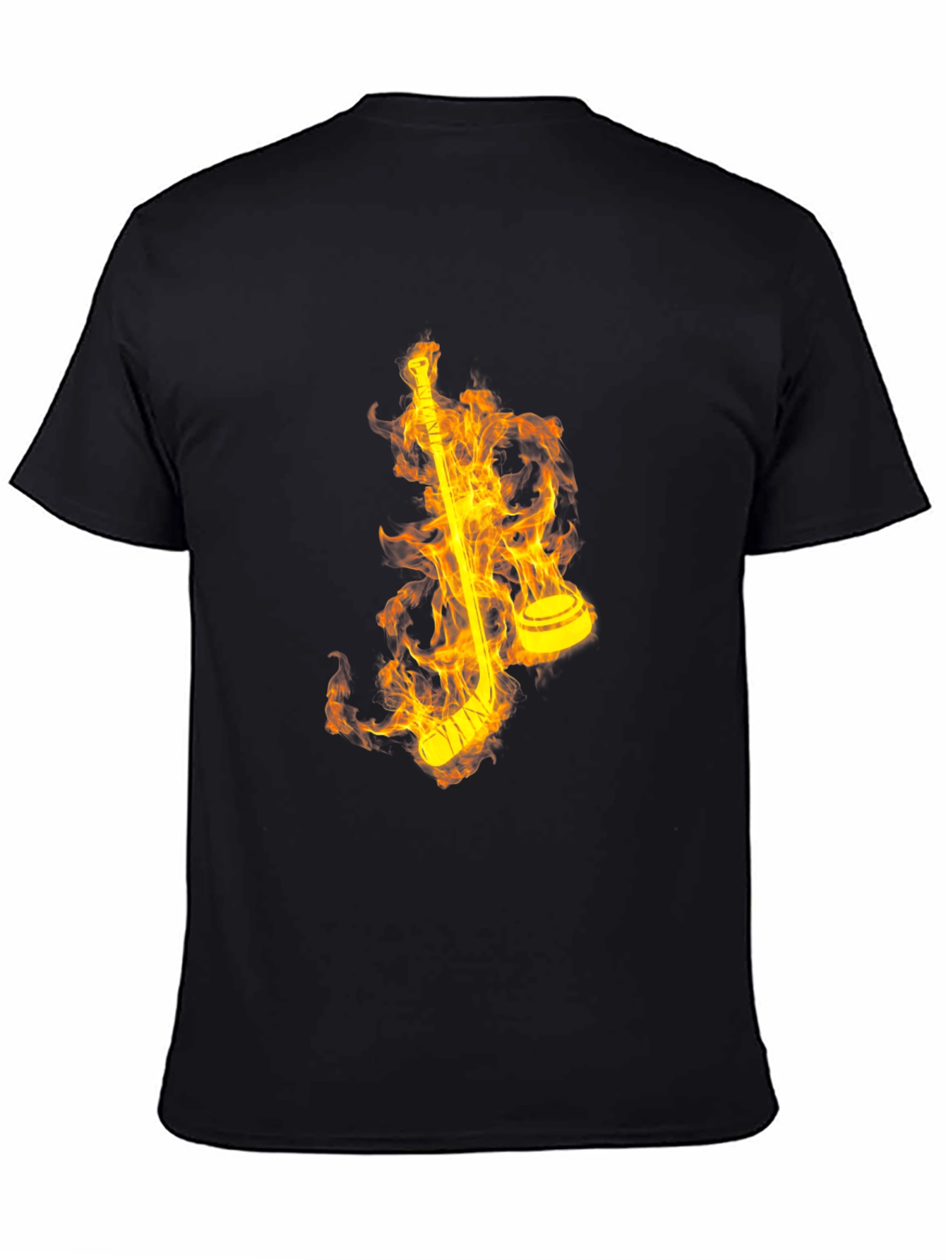 Flaming Hockey Stick Graphic Tee - Cool Black Shirt