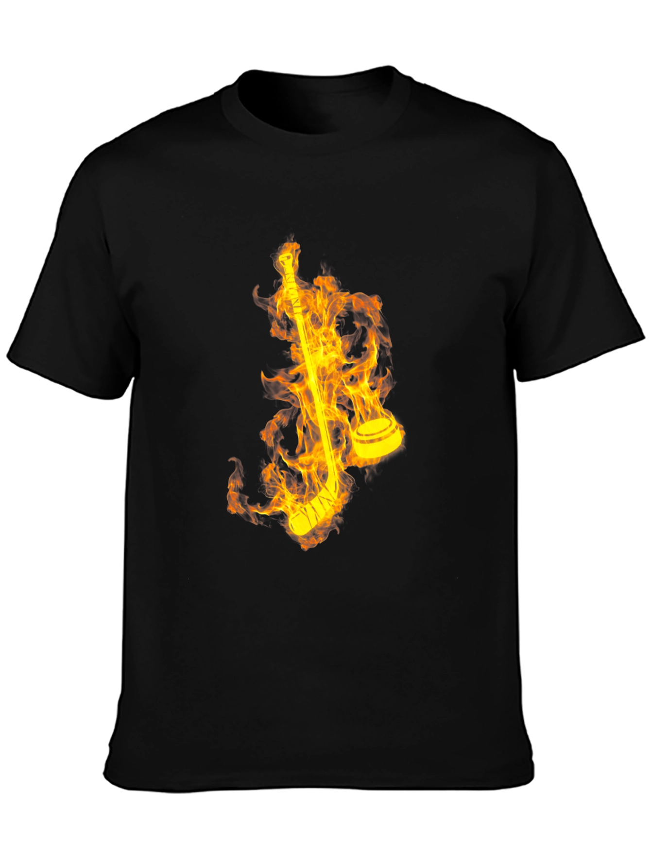 Flaming Hockey Stick Graphic Tee - Cool Black Shirt