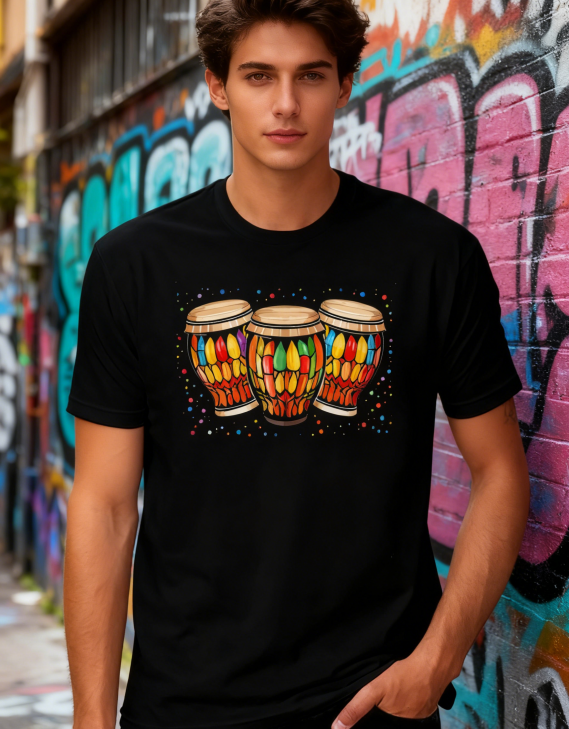 Colorful Percussion Graphic Tee for Music Enthusiasts