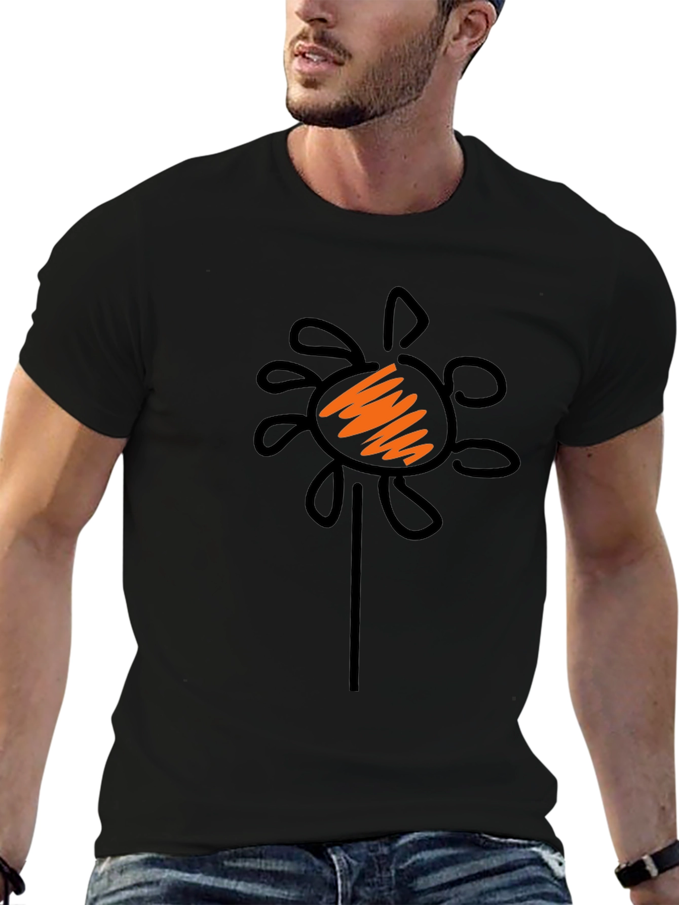 Whimsical Flower Graphic Black T-Shirt