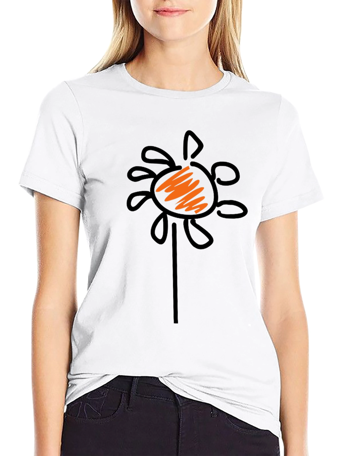 Whimsical Flower Graphic Black T-Shirt