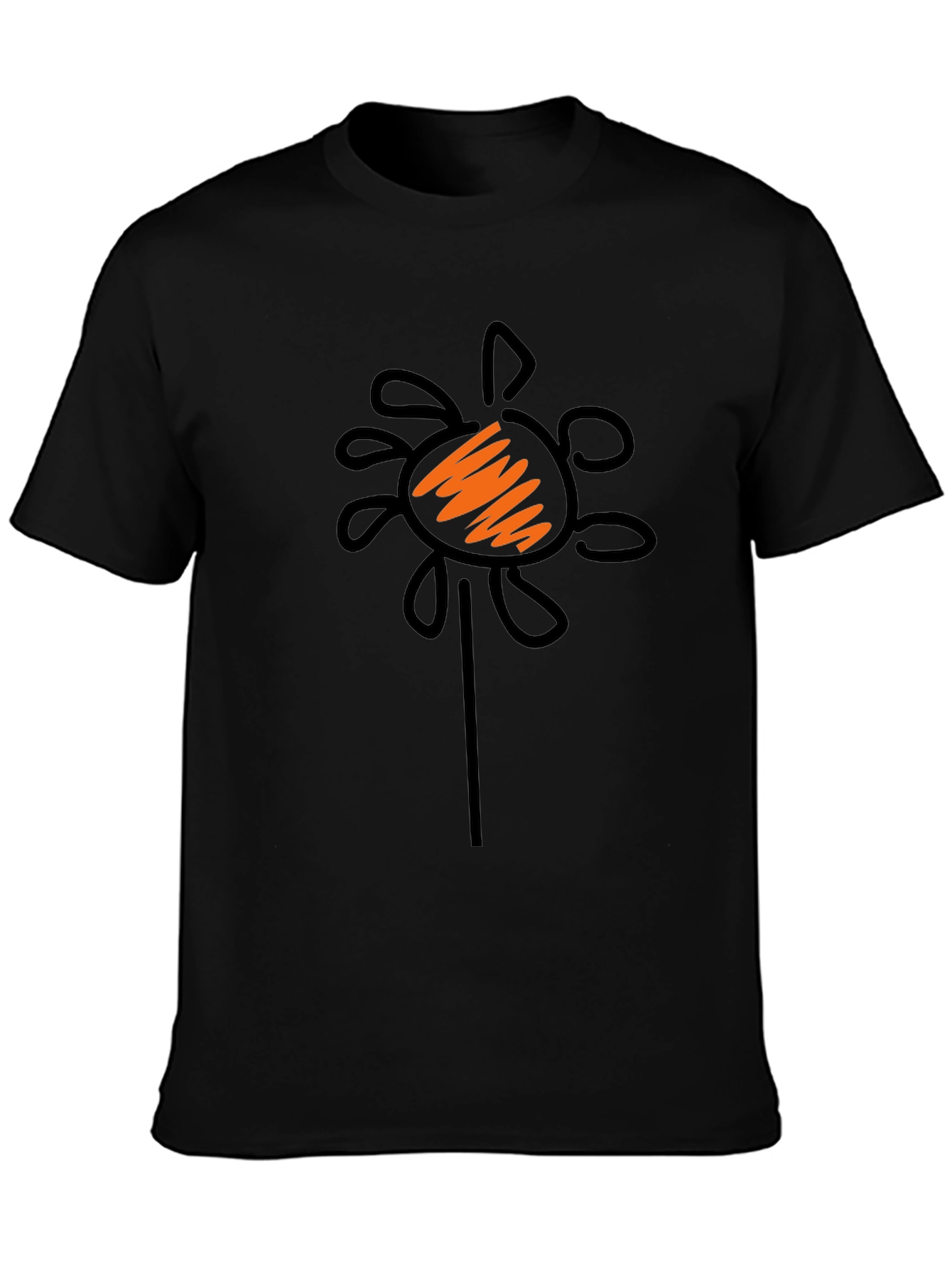 Whimsical Flower Graphic Black T-Shirt