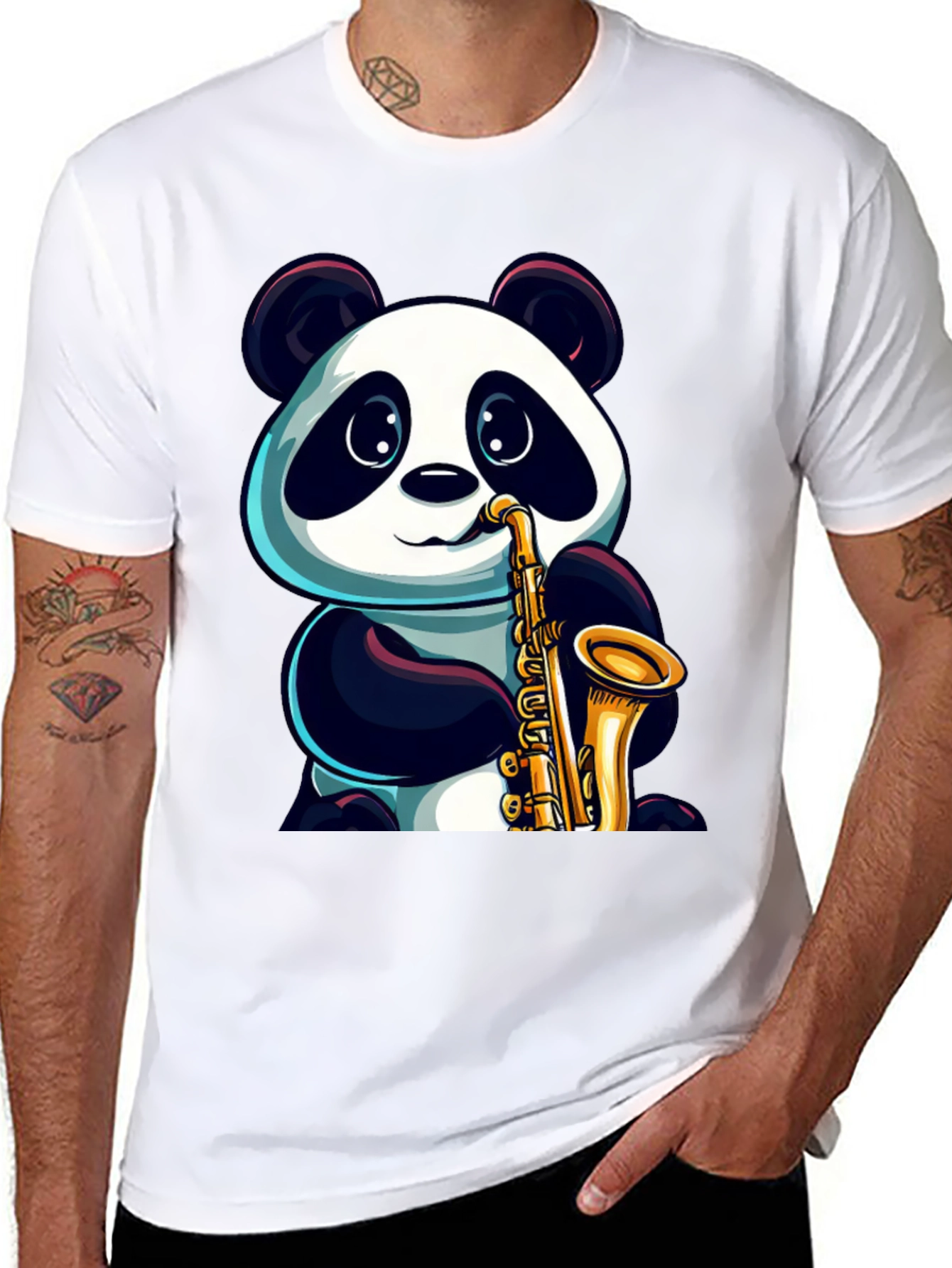 Panda Saxophone T-Shirt - Cool Graphic Tee