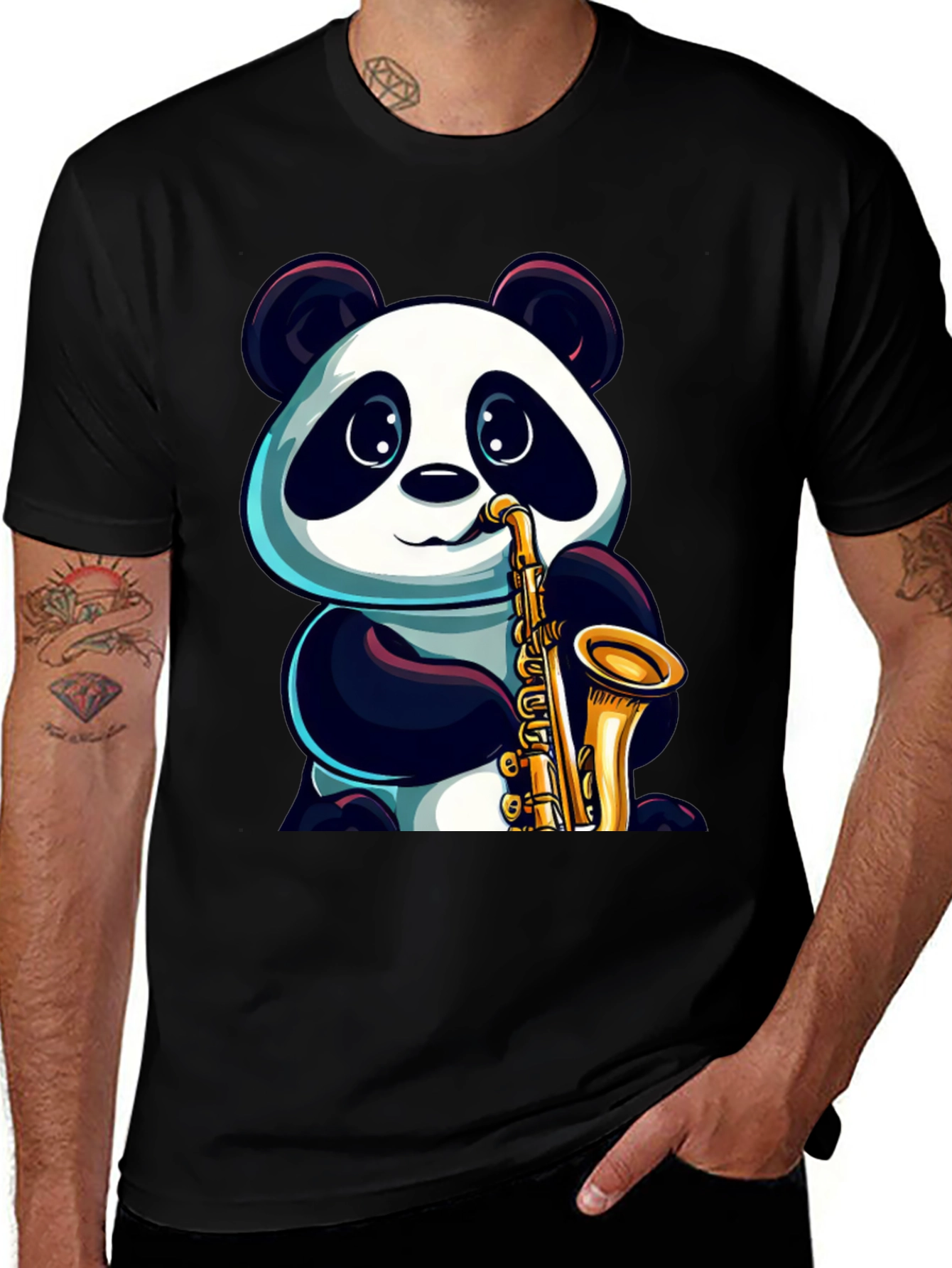 Panda Saxophone T-Shirt - Cool Graphic Tee