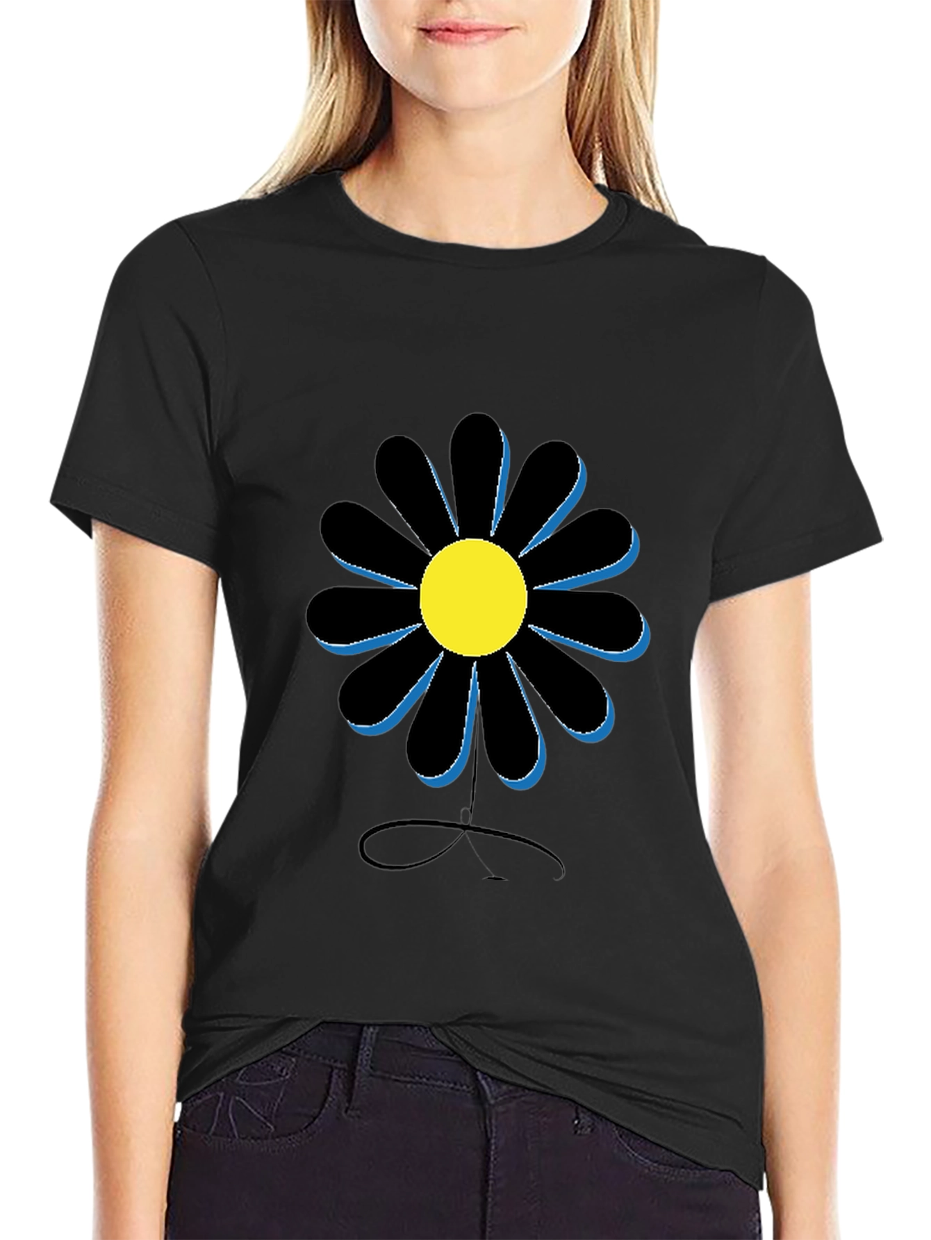 Black Daisy Graphic Tee - Casual Style