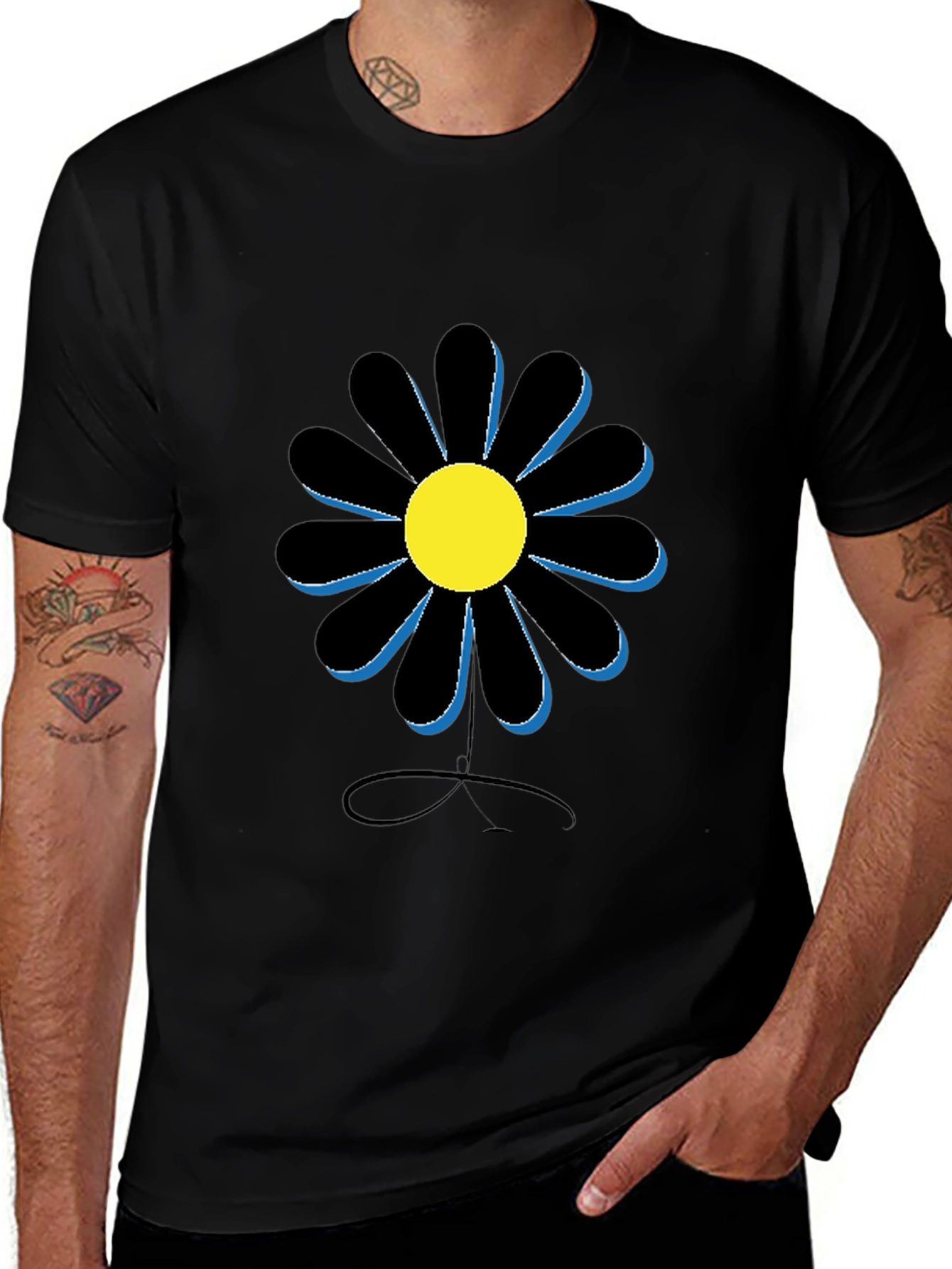 Black Daisy Graphic Tee - Casual Style