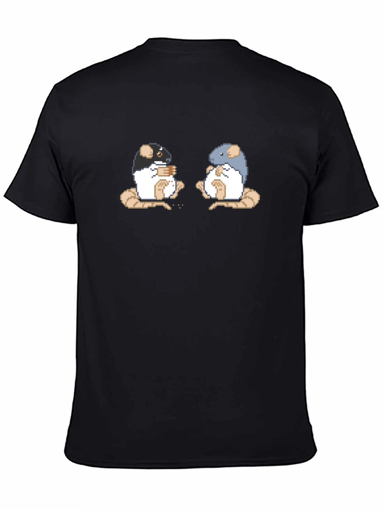 Pixel Art Rats on Black T-Shirt