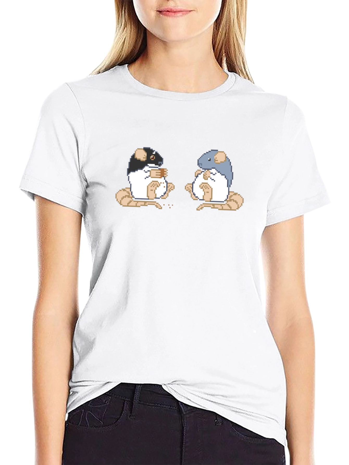 Pixel Art Rats on Black T-Shirt