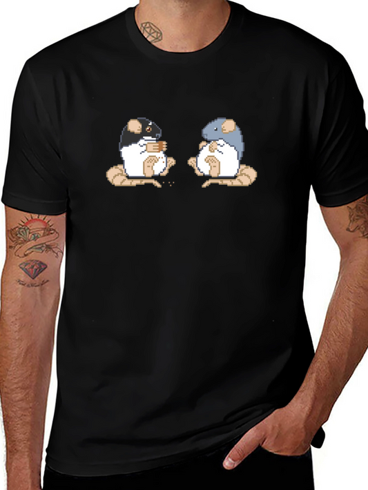 Pixel Art Rats on Black T-Shirt