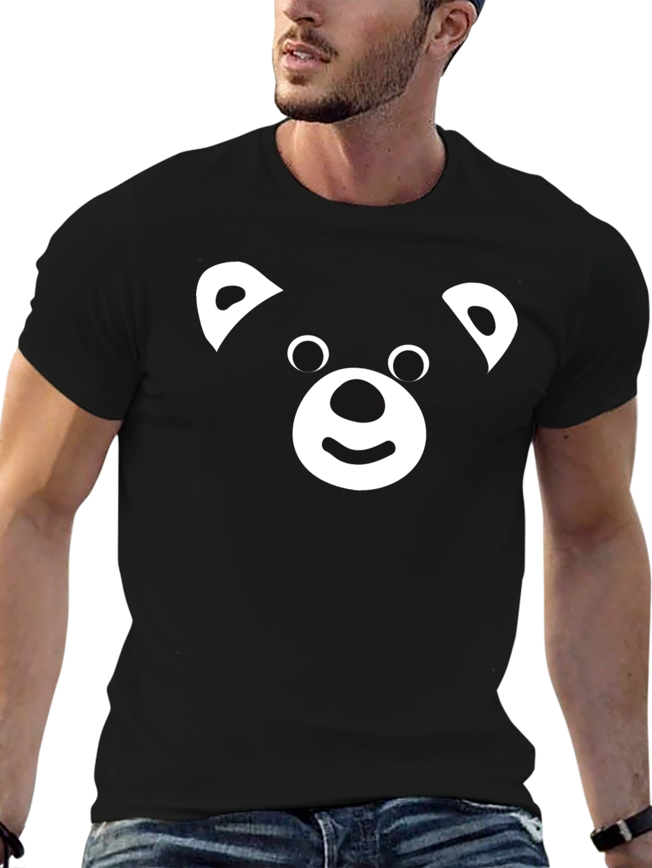 Cute Bear Face Black Graphic Tee